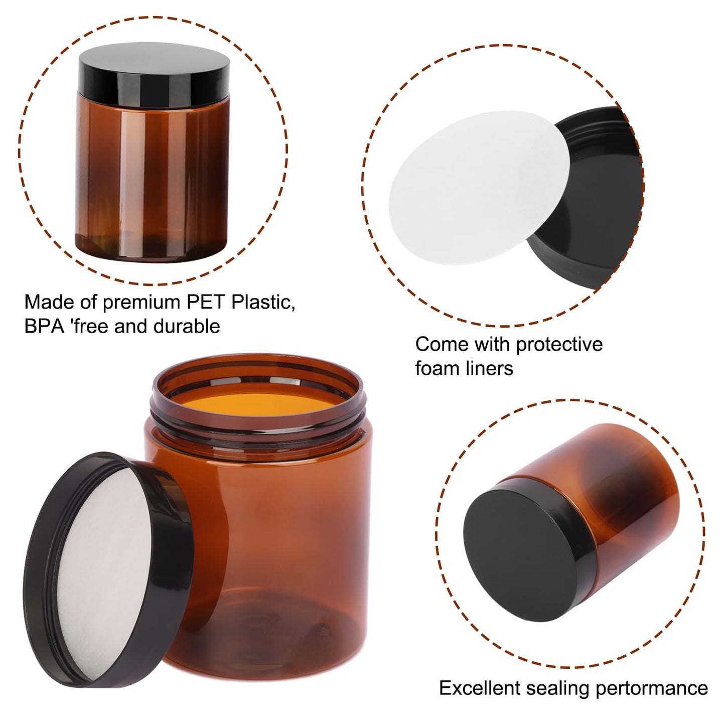 48 Packs 8.8oz (250 ml) Brown Plastic Jars with Black Lids, Cosmetic Containers jars with Wide-Mouth for slime, beads, rhinestones, sequins Cosmetics, Lotion, Cream, Ointments and More by KUKLIPJIM.