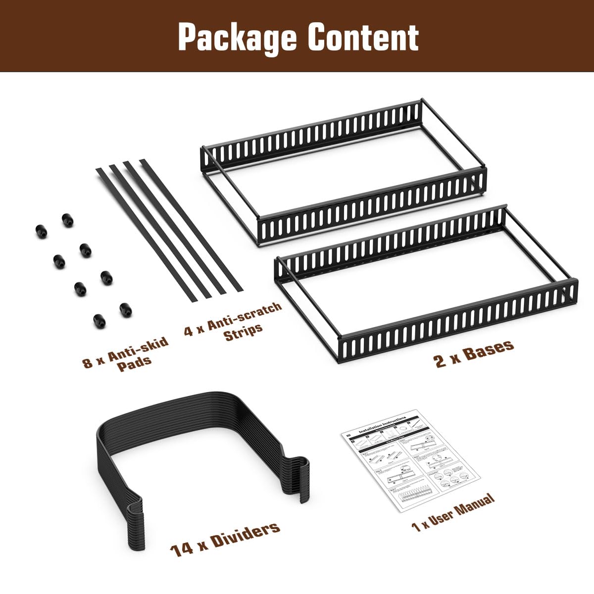 Housolution Cutting Board Organizer Rack, Expandable Baking Tray and Cookie Sheet Organizer with 14 Adjustable Dividers, Bakeware Organizer Pot and Pan Holder for Cabinet, Black