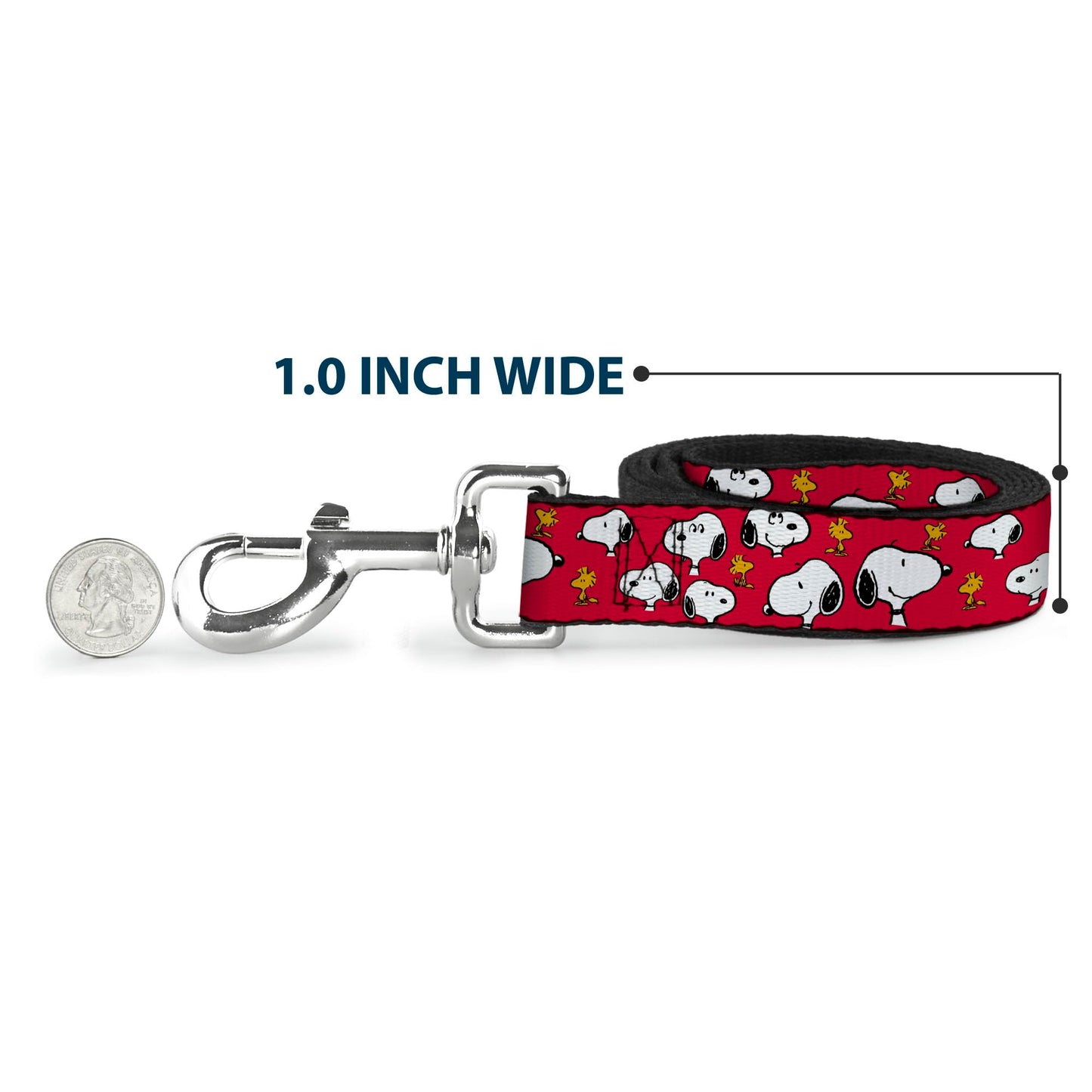 Peanuts Worldwide LLC Pet Leash, Dog Leash, Peanuts Snoopy and Woodstock Poses Scattered Red, 6 Feet Long 1.5 Inch Wide