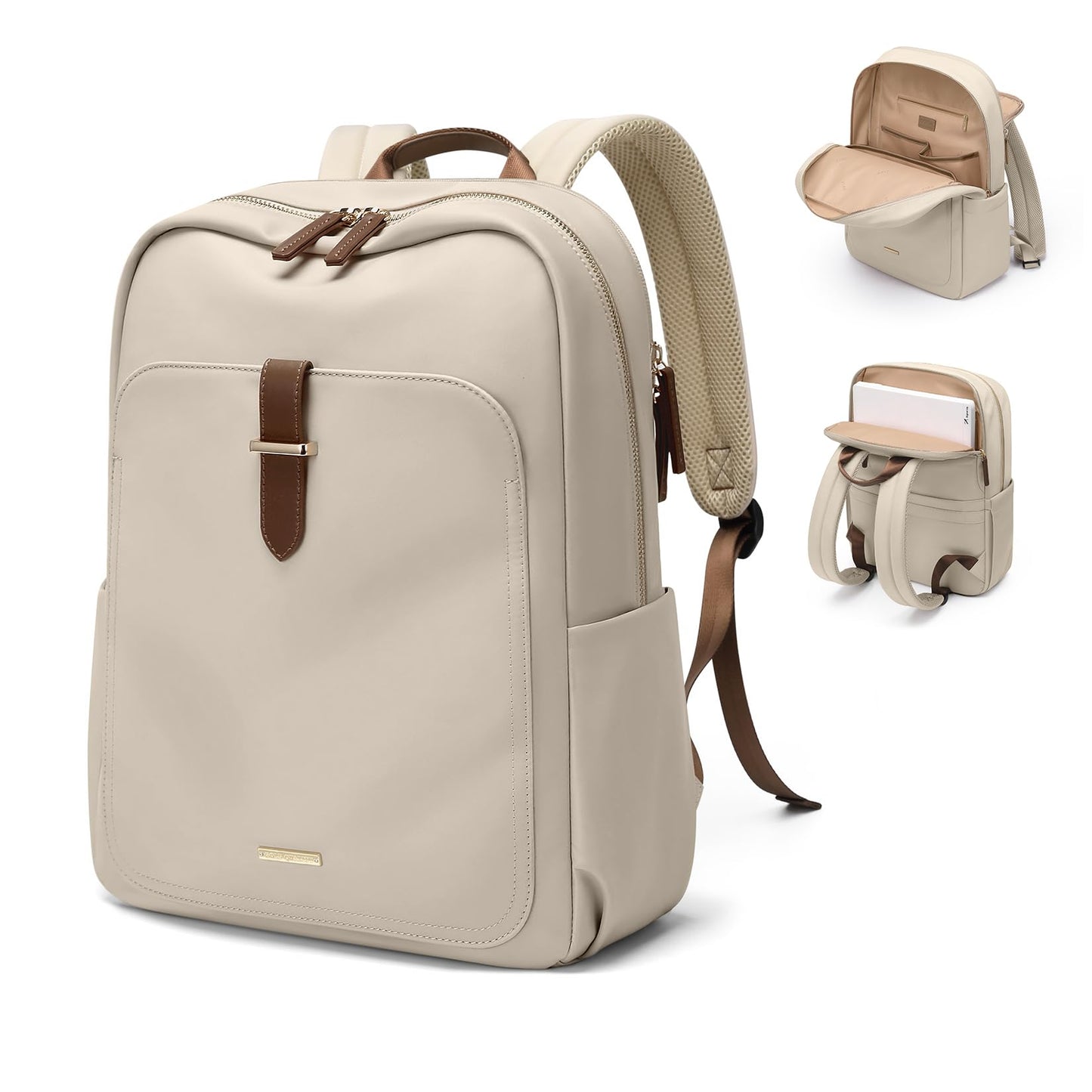 GOLF QUALITY Laptop Backpack for Women,Casual Work Business Backpacks Purse Carry on Travel Backpack,14 Inch,Apricot