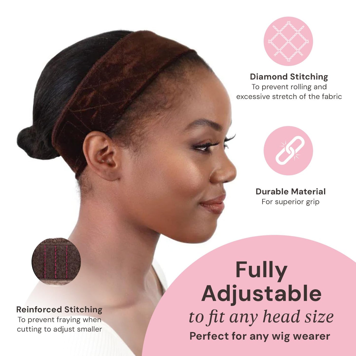 MILANO COLLECTION Original WiGrip - Adjustable Wig Grip Band for Secure Wig Placement, Comfortable, No-Slip, No Clips, Glues, or Tapes - For Silk Top, Closed Wefted Wigs - WiGrip, Chocolate Brown, 2 Pack