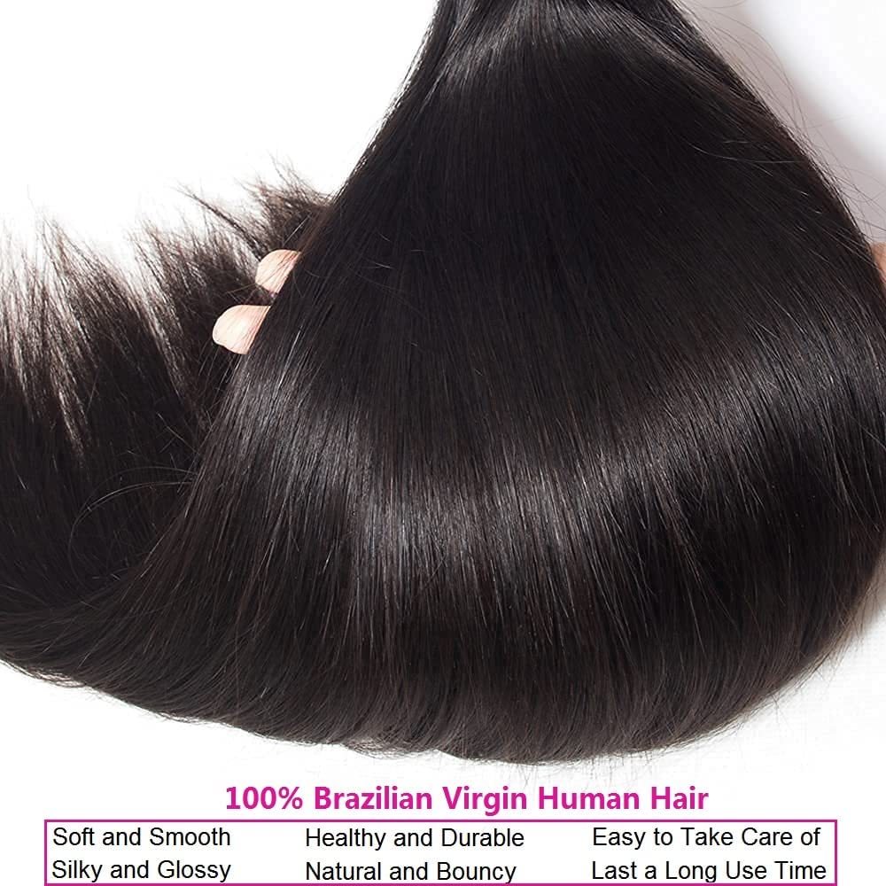 Brazilian Straight Human Hair Bundles (10 12 14 Inch) 100% Unprocessed Remy Virgin Human Hair Extensions for Women 8A Straight Bundles Human Hair Tissage Cheveux Brésilienne Straight Weave Bundles Natural Color