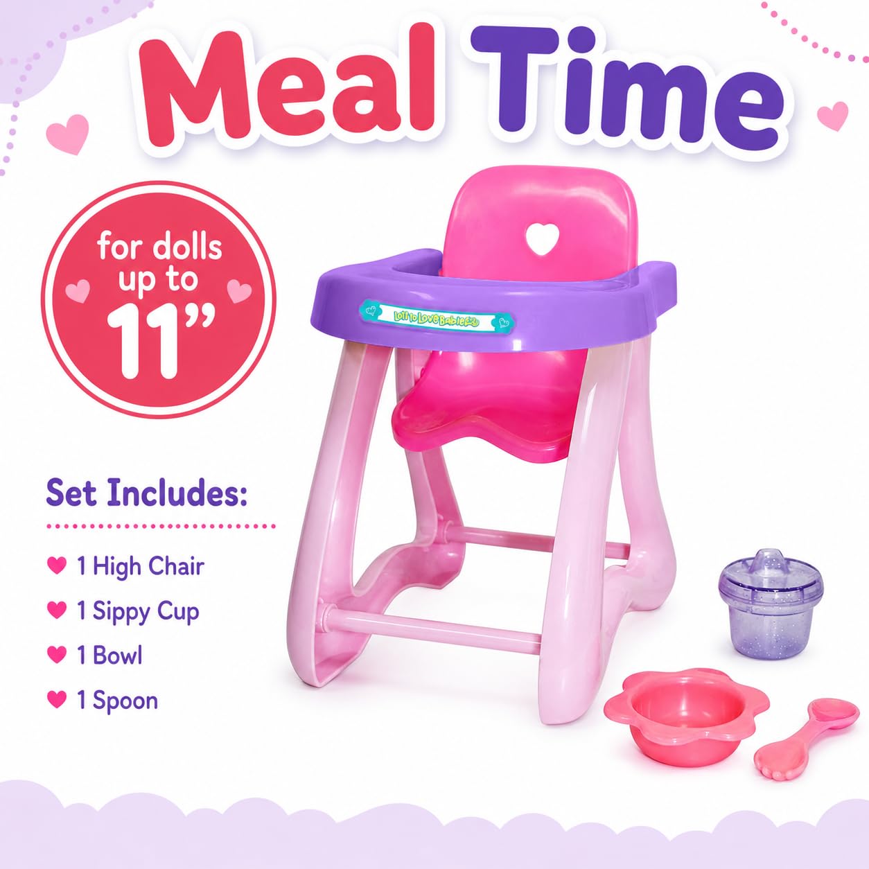 JC Toys Deluxe Doll Accessory Bundle | High Chair, Crib, Bath and Extra Accessories for Dolls up to 11" | Fits 11" La Baby & Other Similar Sized Dolls
