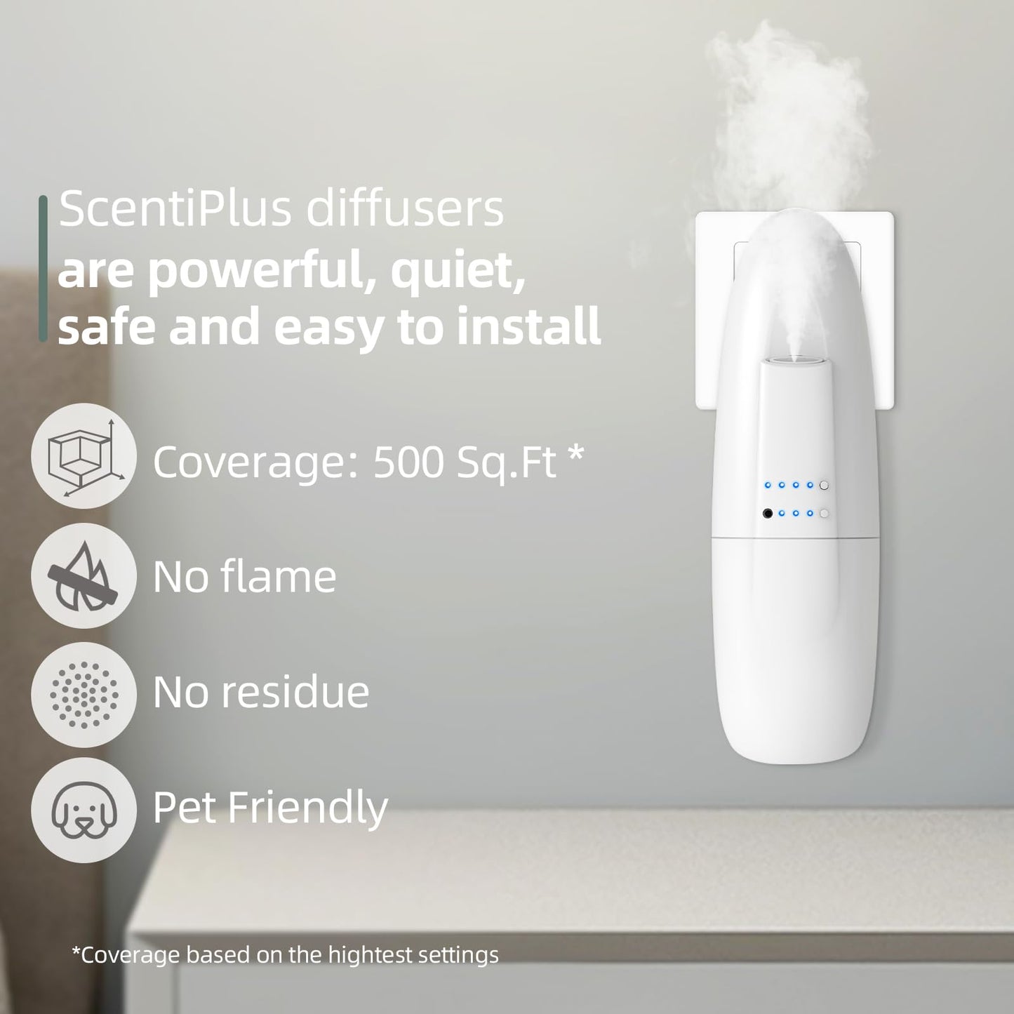 ScentiPlus Plug In Scent Air Machine for Home, Waterless Aroma Diffuser for Essential Oils 100ml/500 Sq.Ft, Portable Fragrance Diffuser with Cold-Air Diffusion Tech for Large Room, Office, Spa (White)