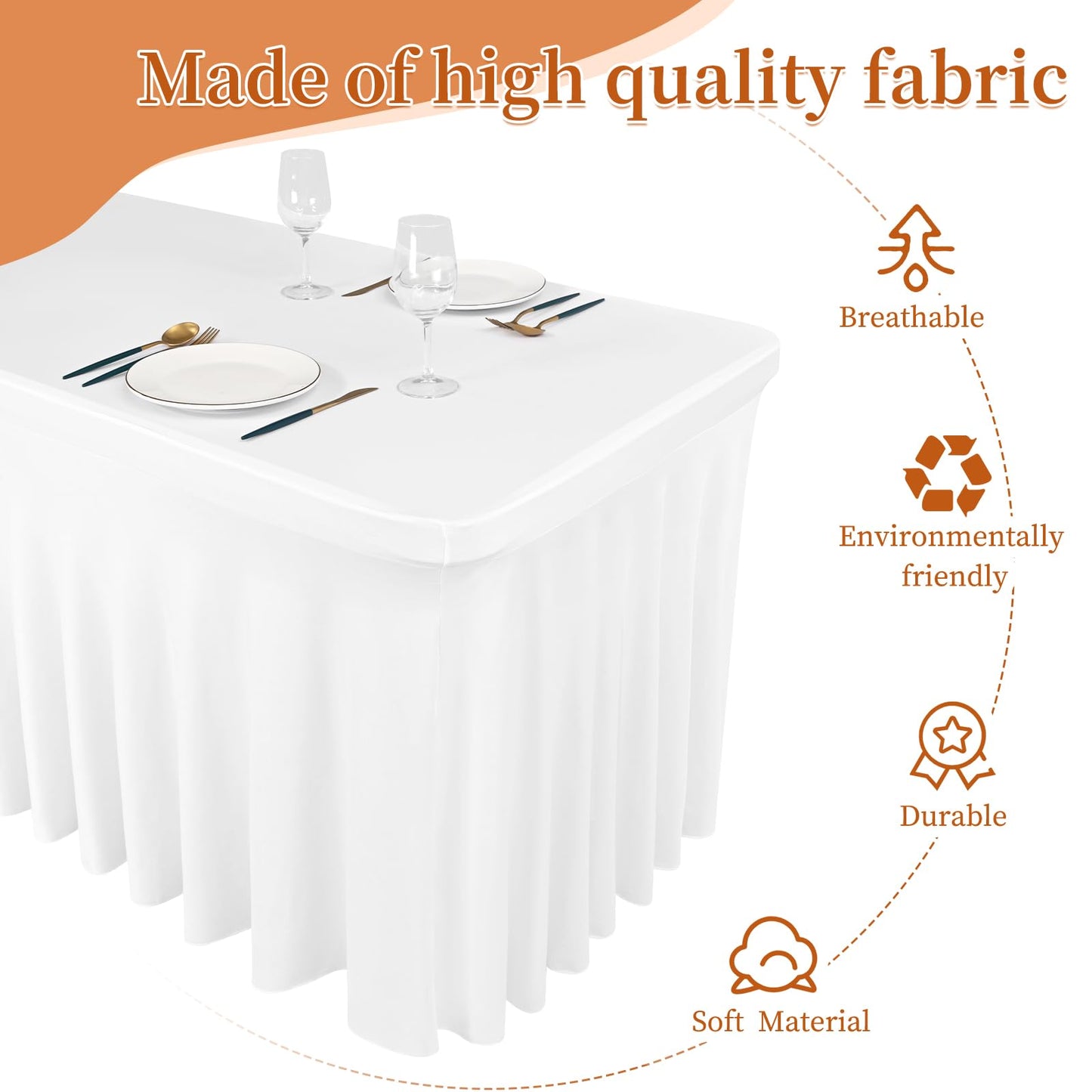 2 Pack White Rectangle Table Skirt, 6Ft Spandex Table Skirt Fitted Stretch Tablecloth,Wrinkle Resistant Ruffles Elastic Cover,Perfect for Rectangle Tables Banquets Parties Wedding Thanksgiving