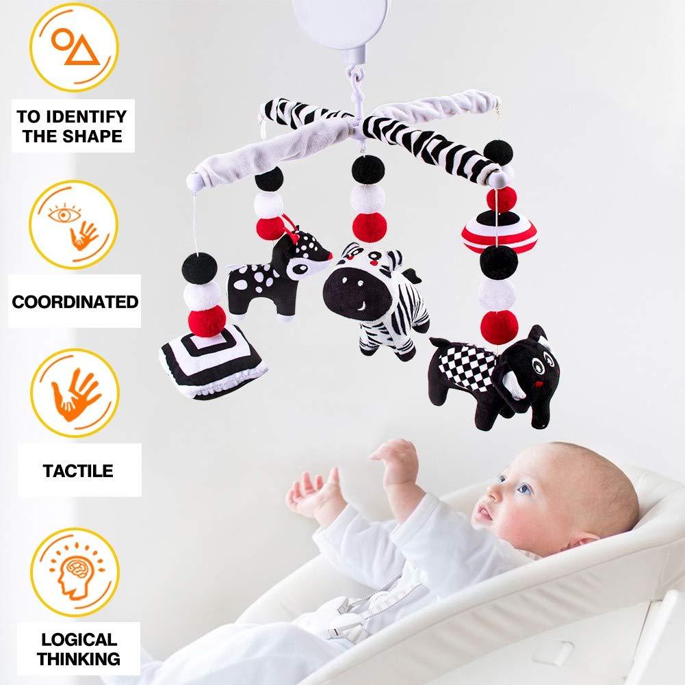 My First Baby Mobile, Montessori Black and White Mobile Crib Toys High Contrast Baby Crib Mobile for Newborn Infants Boys and Girls