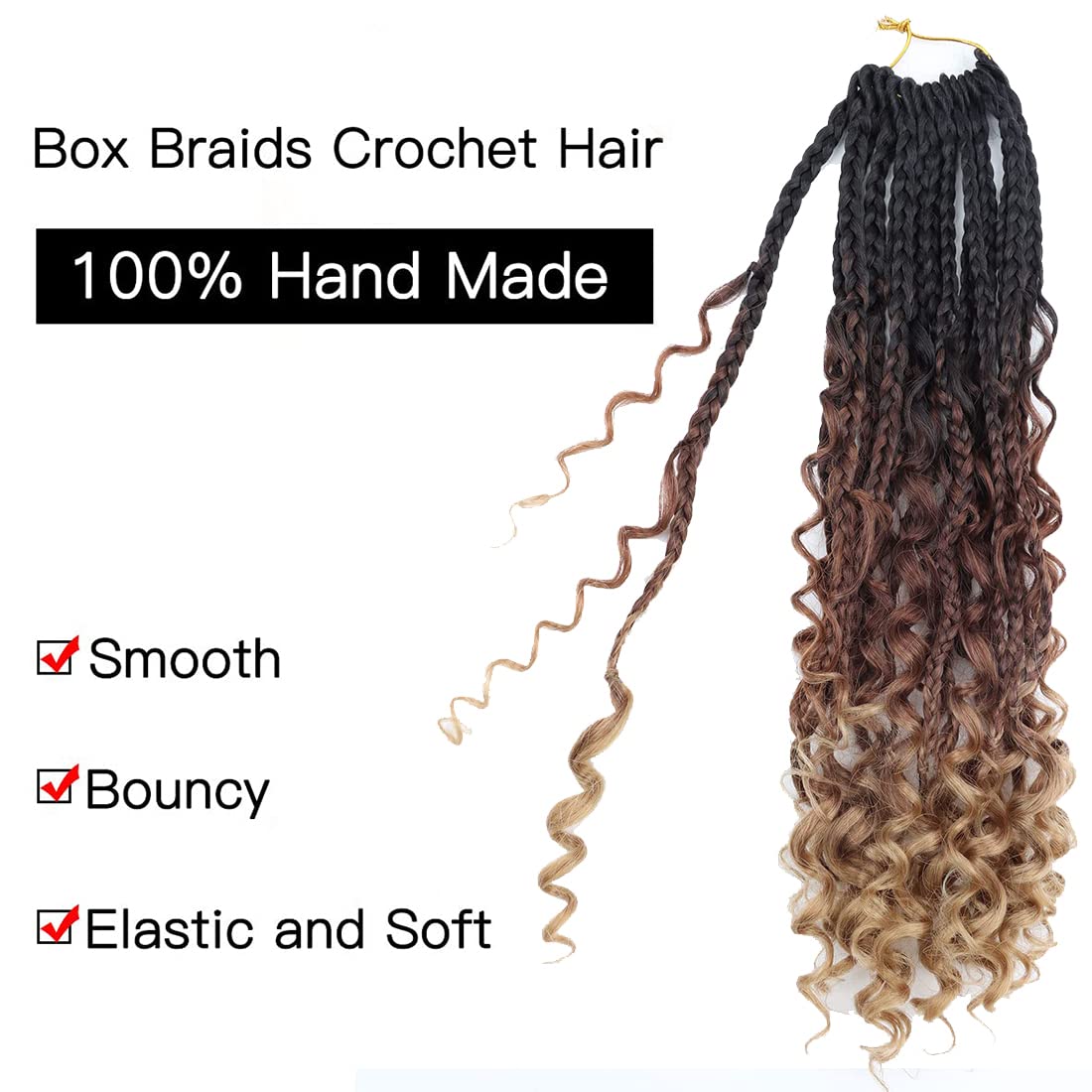 WoWCFyyds 8 Packs Crochet Braids Hair Curly 24 Inch Goddess Box Braids Crochet Hair Bohemian Hippie Braids Extensions with Curly Ends Synthetic Hair Extensions for Braids（1B/30/27）