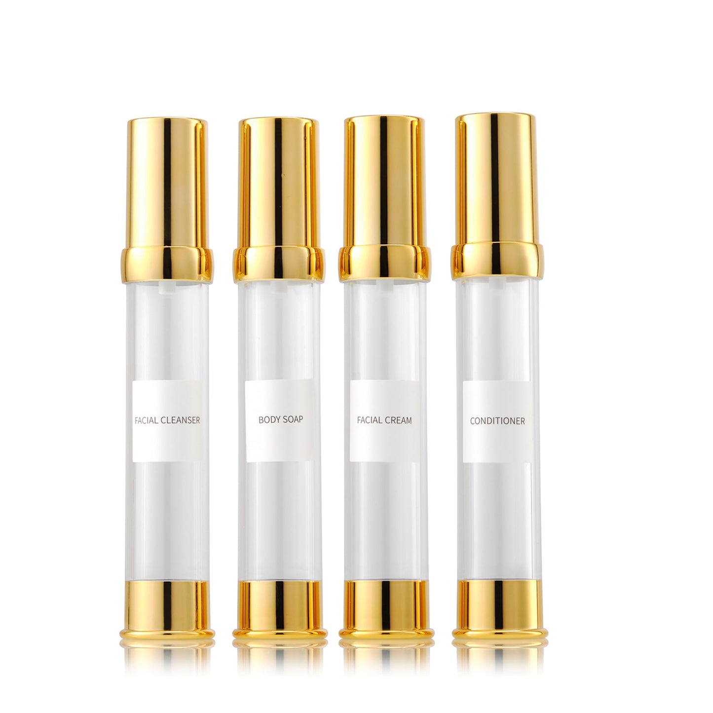 Golden Airless Pump Bottle Travel Set with Box - Refillable Empty Cosmetic Bottles for Liquids Such as Hand Soap, Toner, Foundation, Hair Oil, Lotion and Cream, Golden, 30 ML, Casual