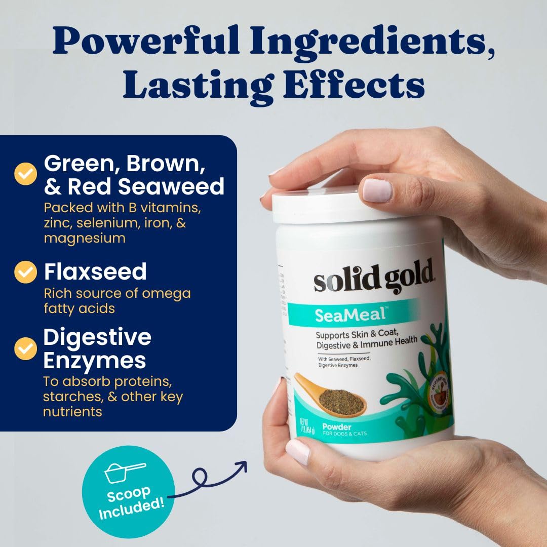 Solid Gold SeaMeal Kelp-Based Powder Supplement for Skin & Coat, Digestive & Immune Health in Dogs & Cats; Natural, Holistic Grain-Free Supplement 1 lb