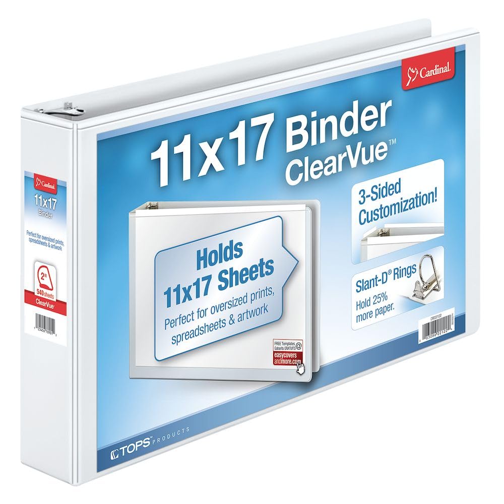 Tops 22132 11 x 17-Inch Cardinal ClearVue D-Ring Binder, 2-Inch Capacity (White)