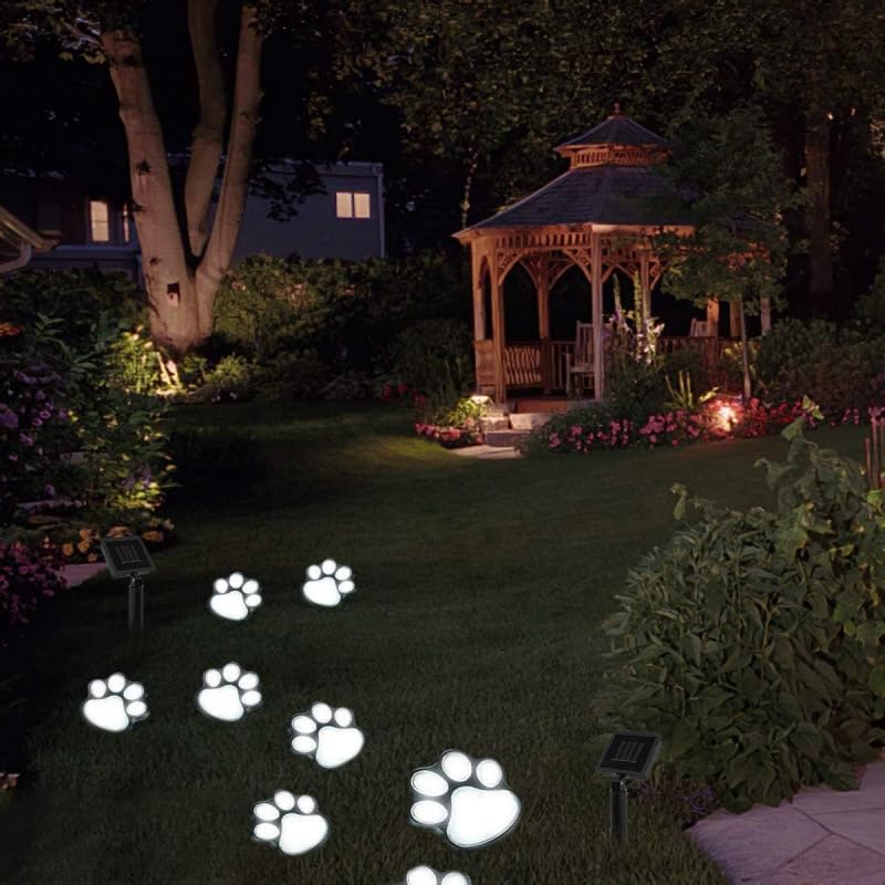 Paw Print Path Lights Garden Animal Statue Lantern Led Path 3" Light Lamp for Garden Patio Yard Decor Walkway Lighting