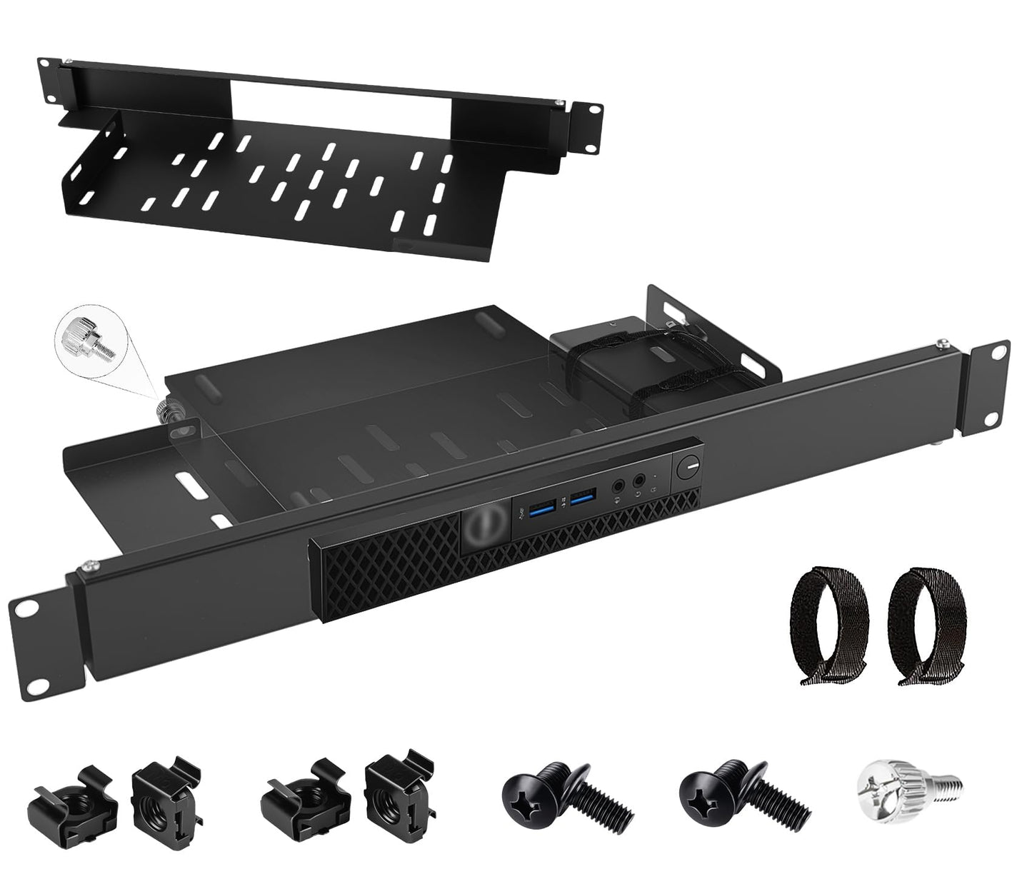 Mini Rack Mount for Dell OptiPlex Micro Form Factor Case 1U Hinged Server Rack Shelf with Hand-Twist Screws High-Strength Steel Dell Mini PC Rack Mount for 19-inch Cabinet or Rack
