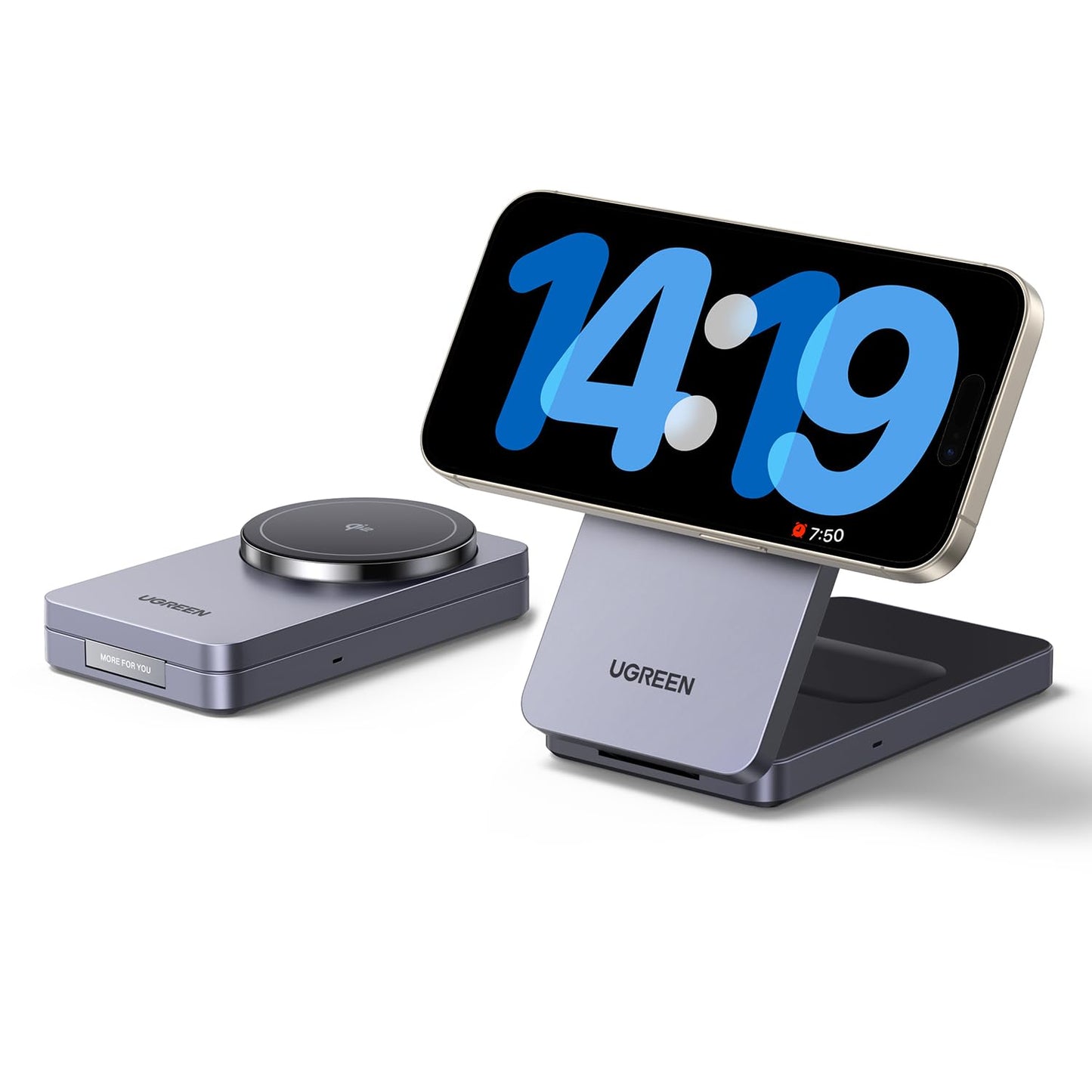 UGREEN Qi2 15W 2 in 1 Wireless Charging Station Magsafe Qi2 Certified Foldable Fast Charger Stand Compatible with iPhone 17 16 15 14 13 12 Series, AirPods Pro/2/3/4, Portable Travel Dock (No Adapter)
