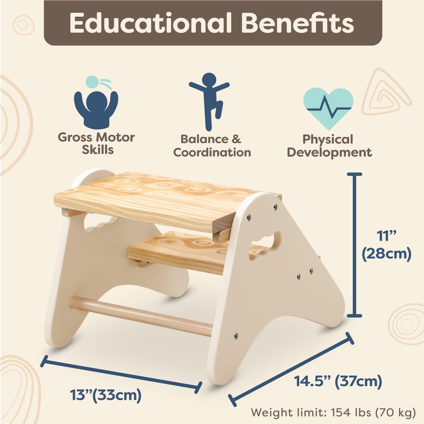 B. toys – Step Stool for Kids – Ivory & Wood Stepping Stool for The Bedroom, Bathroom, Kitchen – Furniture for Toddlers – Peek – A – Boost – 2+ Years