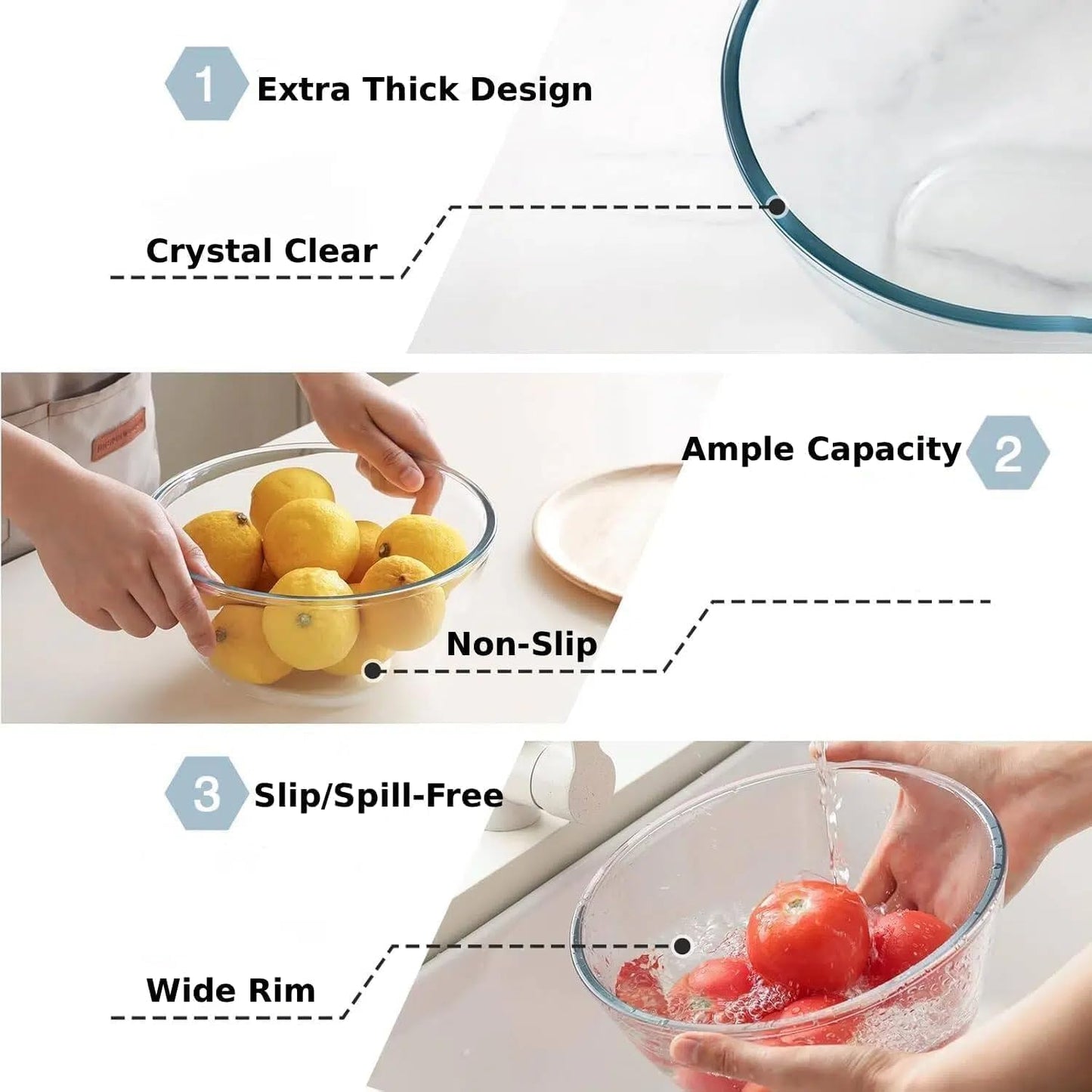 Cuiselect 5pc Glass Mixing Bowls with Lids Set (4.65QT, 2.80QT, 1.64QT, 1.16QT, 0.85QT), Nesting Salad Bowl, Large Glass Mixing Bowl for Cooking, Baking, Prepping-Dishwasher Microwave Freezer Safe