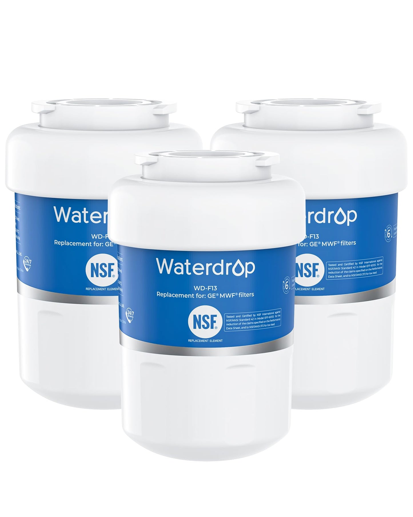 Waterdrop WD-F13 Replacement for GE® MWF® Water Filter, SmartWater® MWFP, GWF, HDX FMG-1, Kenmore® 9991, RWF1060, GSE25GSHECSS, 3 Filters(Package May Vary)