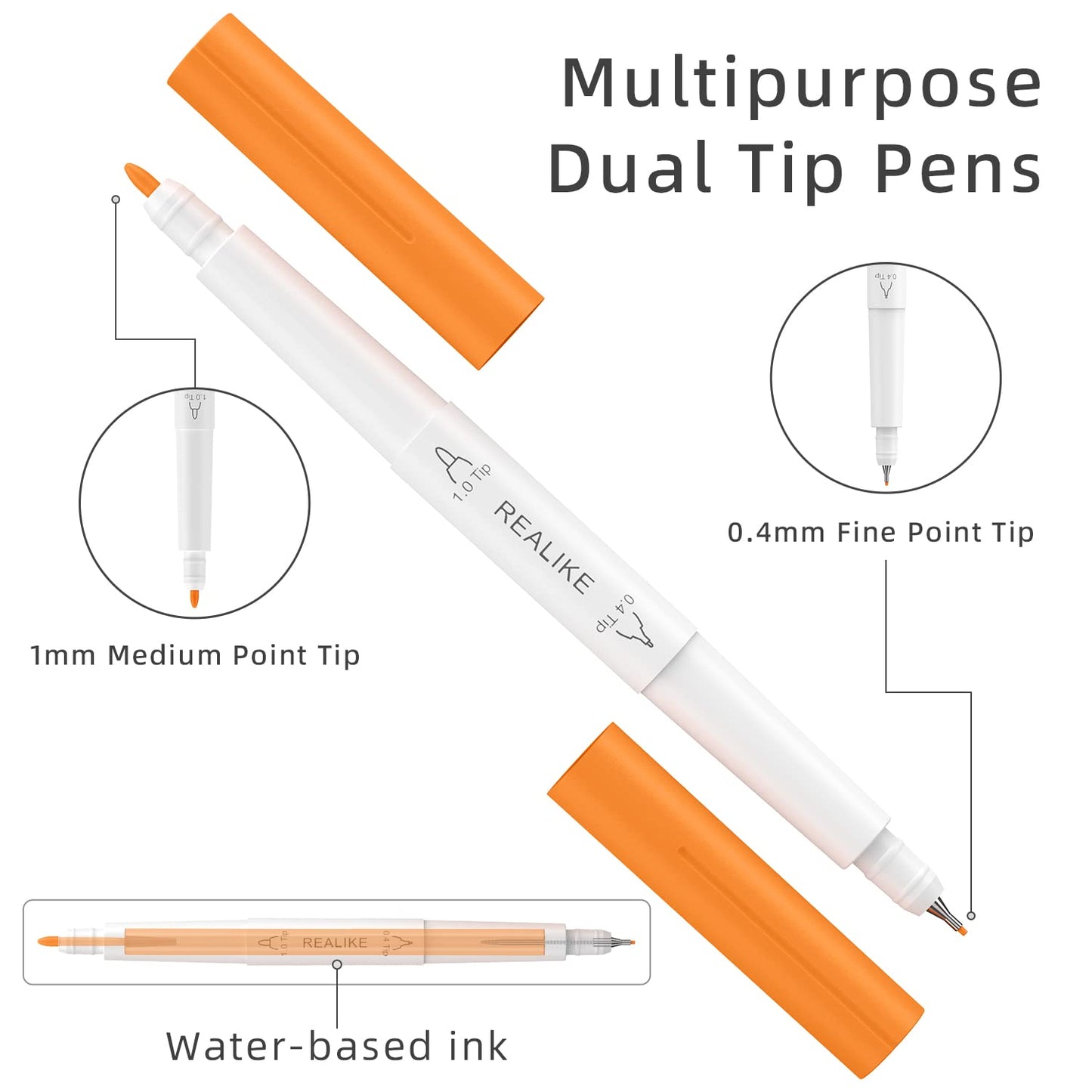 REALIKE Dual Tip Pens for Cricut Maker 3/Maker/Explore 3/Air 2/Air, Dual Tip Marker Pens Set of 48 Pack Fine Point Pen Writing Drawing Accessories for Cricut Machine (0.4 Tip & 1.0 Tip)