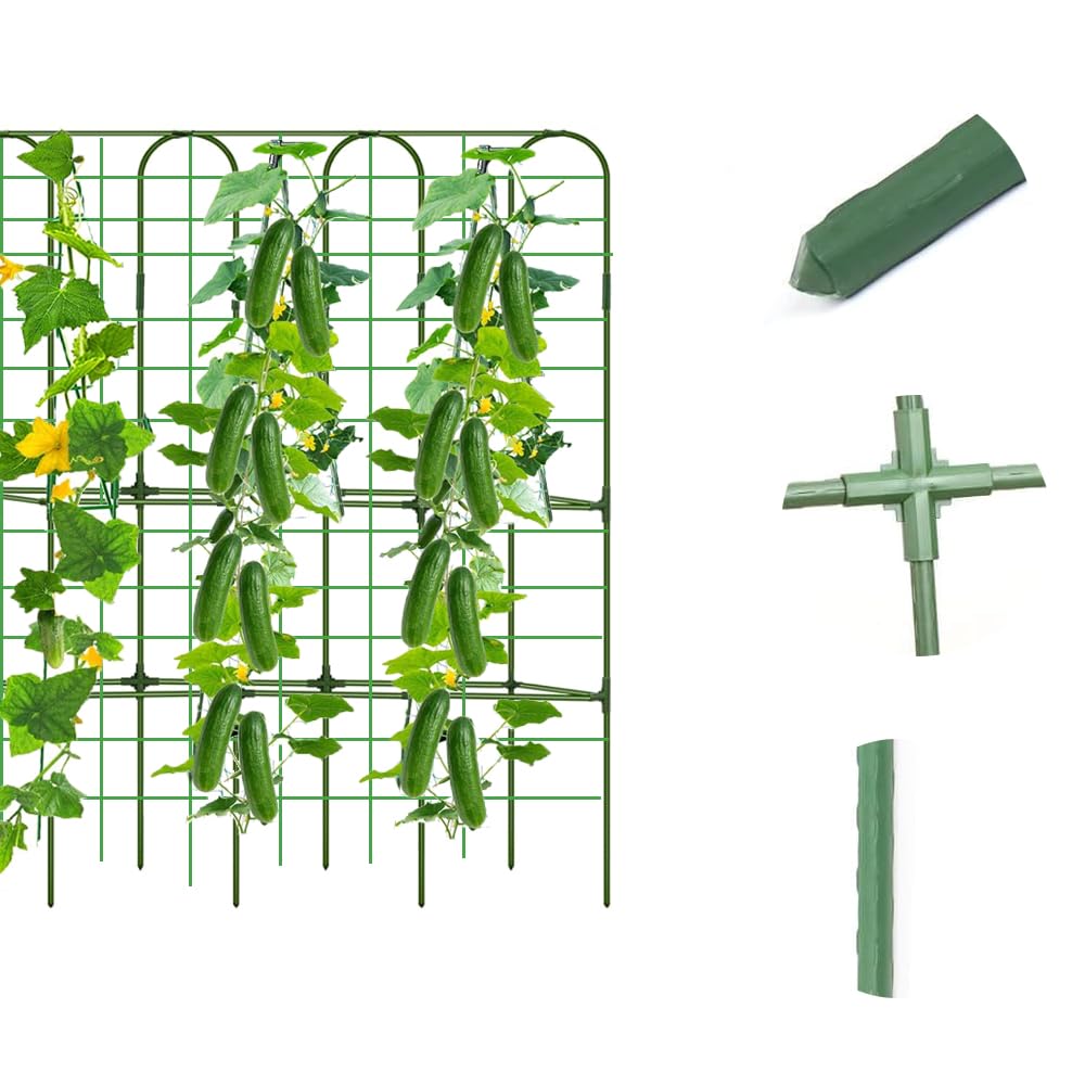 160 * 120cm Garden Trellis Cucumber Plant Trellis for Raised Bed with Netting Gloves Garden Tools for Vegetables for Plant Support Peas Fruit Flower Grape(Green)