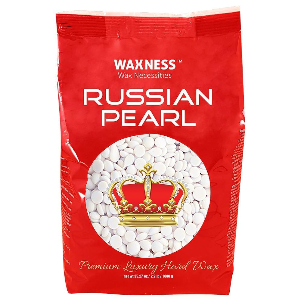 Waxness Wax Necessities Polymer Blend Luxury Hard Wax Beads Russian Pearl 2.2 lb / 1 kg for Hair Removal, Rosin and Fragrance Free, Low Temperature, For Sensitive Skin, Made in Italy
