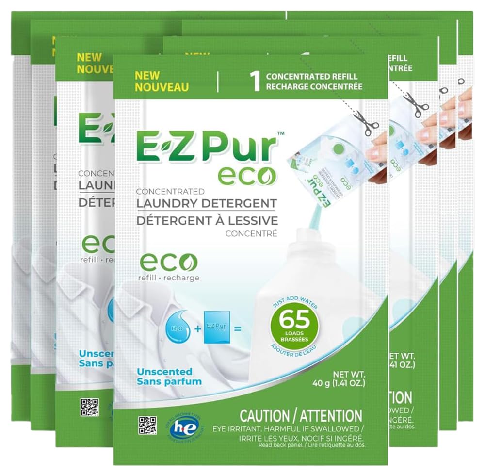 EZ Pur Eco Friendly Concentrated Laundry Detergent, 780 Loads - 12-Pack Refill, 40g Each; Mix with Water to Make 21.6L Unscented Liquid, HE Compatible, Septic Safe