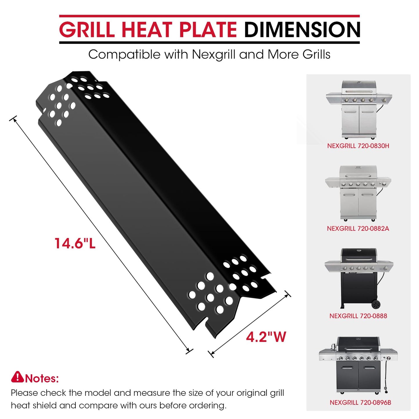 Unicook Grill Heat Plates for Nexgrill 720-0888, 720-0888N, 720-0830H, Backyard, Porcelain Grill Burner Covers Replacement Parts, 14.6 Inch Heat Shields Tents, Flame Tamers, 5 Pack