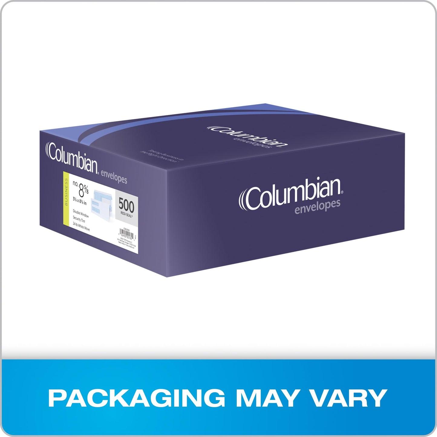 Columbian #8 5/8 Security Envelopes, Double Window, Self Seal, for Invoices & QuickBooks Statements, 3-5/8 x 8-5/8, 24 lb White, 500/Box (COLO182)