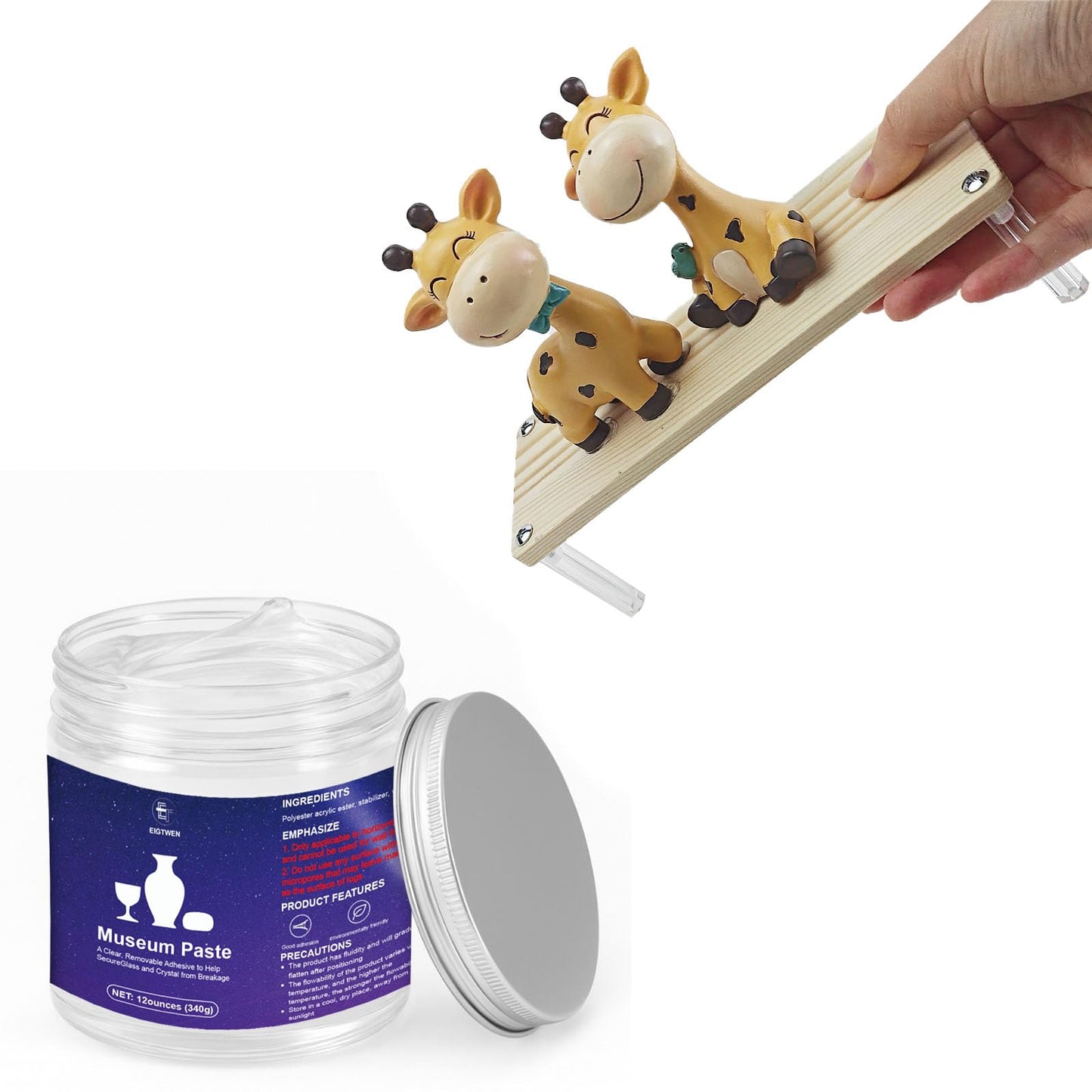 EIGTWEN 12oz Clear Museum Gel, Museum Putty Clear Removable, Excellent Adhesion, Reusable, Disassembles Without Marks, Suitable for Surfaces of Metal, Ceramics, Glass, Plastics, and Wood