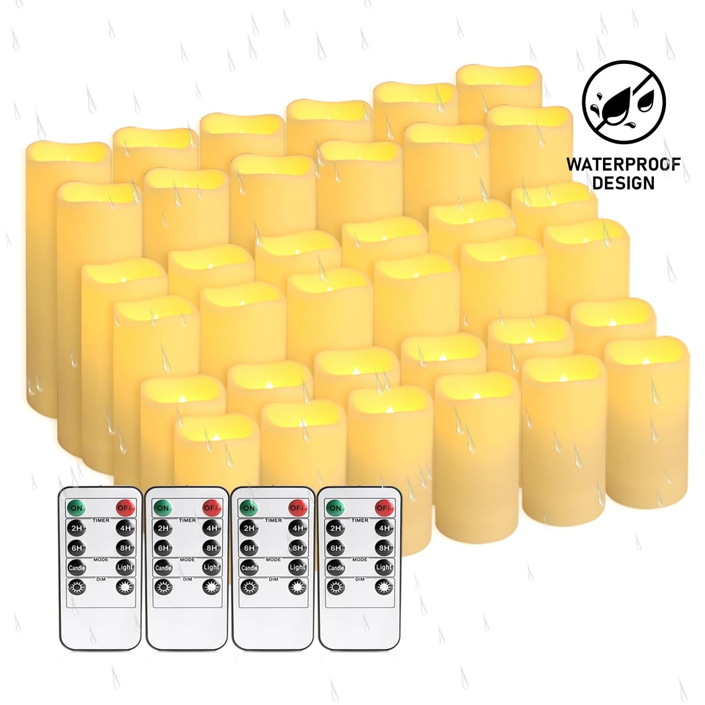 36 Pack Flameless Waterproof Indoor Outdoor Led Candles Equipped with Remote Controls and Timer, Ideal for Home Decor,Weddings, Festive(Three Sizes)