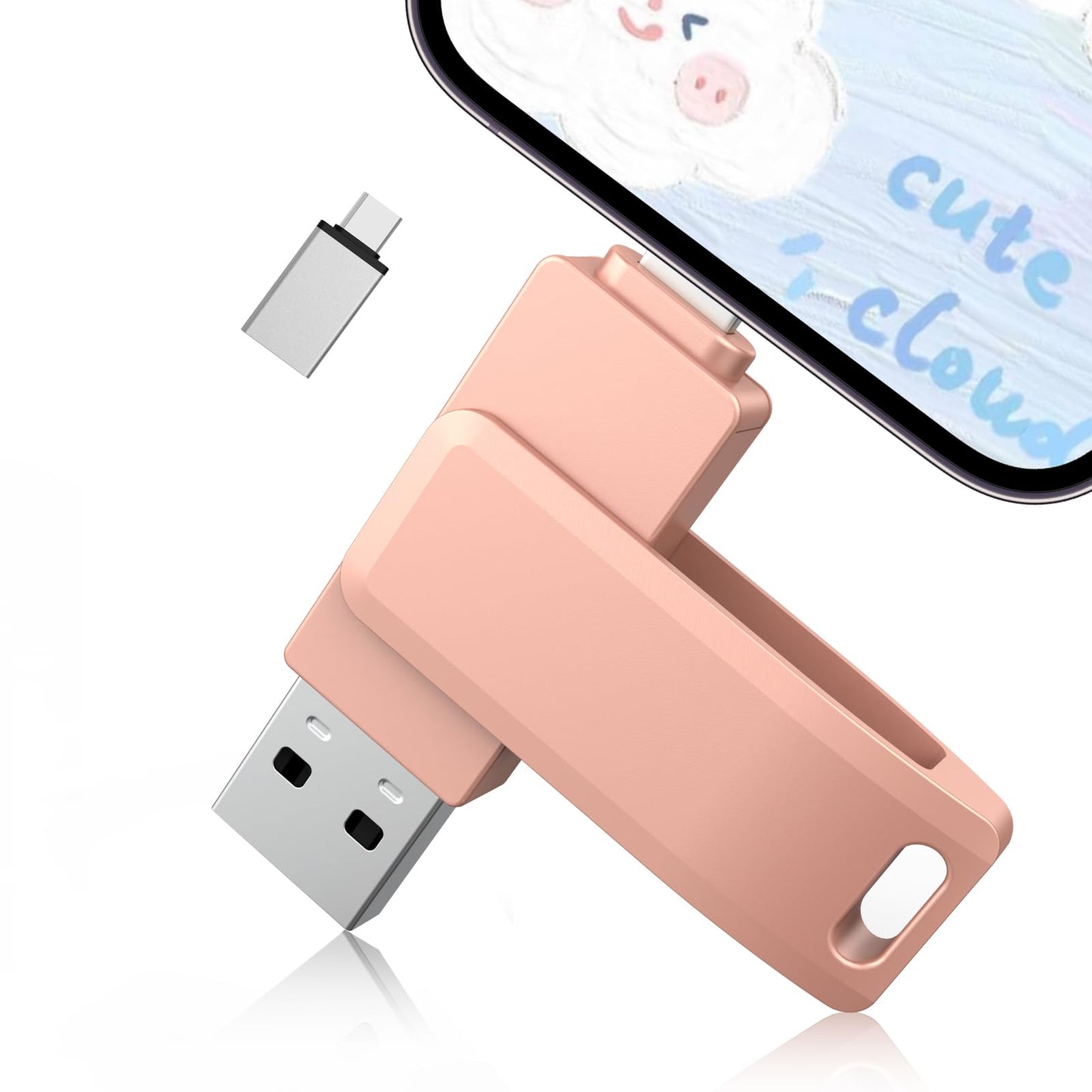 512GB Flash Drive for iPhone Photo Stick - 3 in 1 High Speed USB Stick, USB Thumb Drive Photo Backup Stick Compatible for iOS/Android/PC and More Devices (Pink)