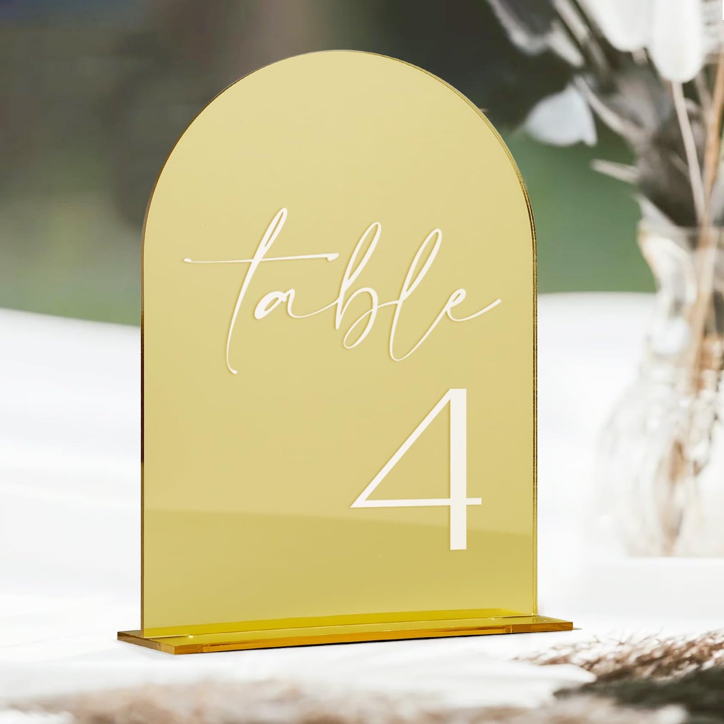 HOODO Gold Mirror Acrylic Wedding Table Numbers 1-30 with Stands, 5"x7" Arched Acrylic Signs and Holders, Modern Luxury Style