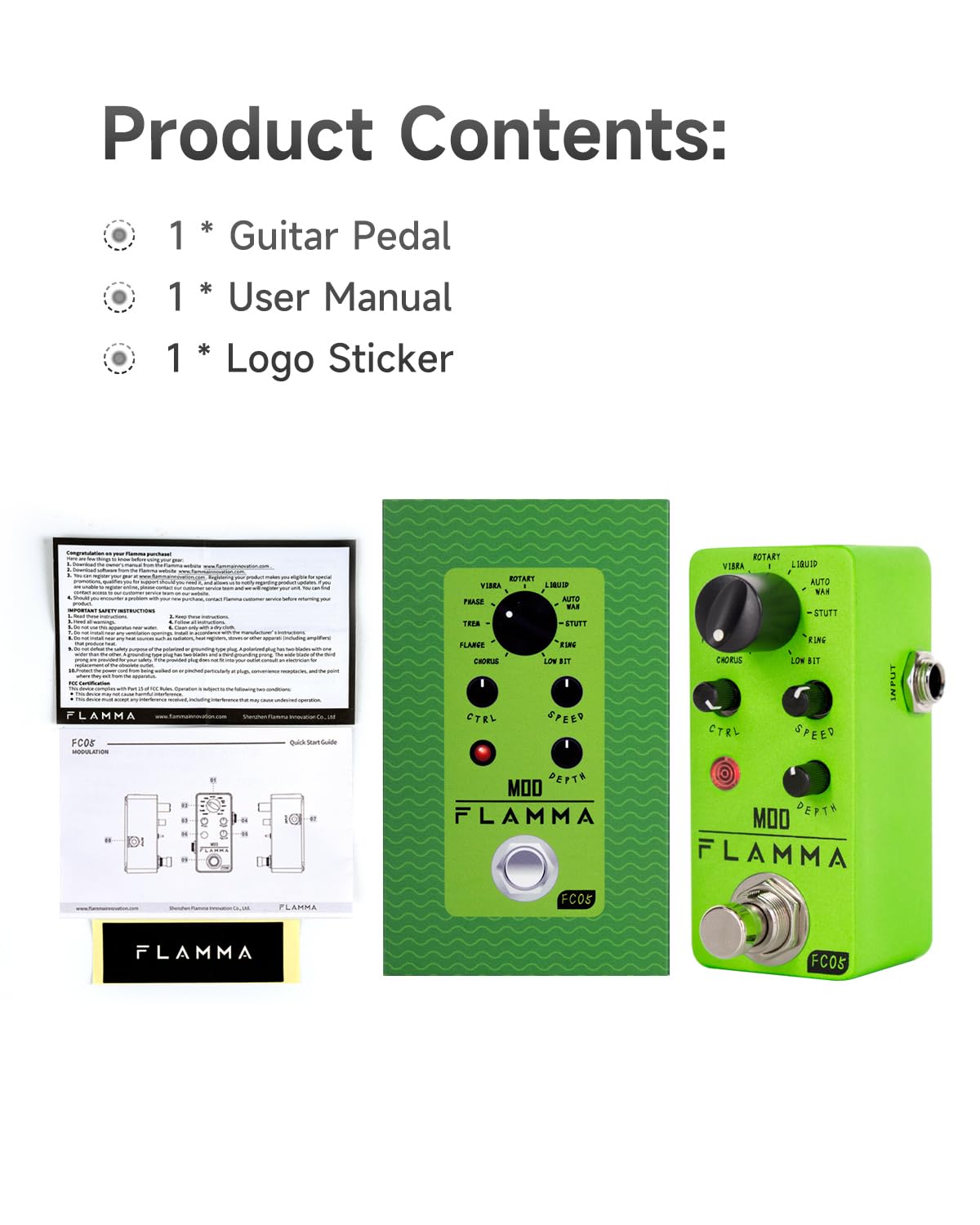FLAMMA FC05 Mini Modulation Pedal with Chorus Flanger Tremolo Phaser Vibrato Rotary Liquid Autowah Stutter Ring LowBit