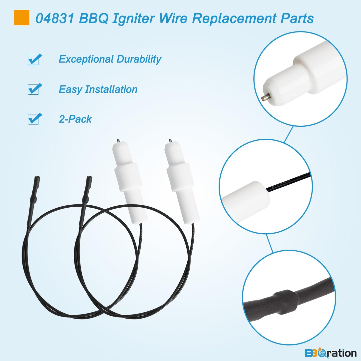 BBQration 04831 BBQ Ceramic Electrode with Wire Replacement for Broil King, Broil-Mate, Huntington, Sterling and Master Forge Grills, BBQ Grill Igniters Wire Replacement Parts