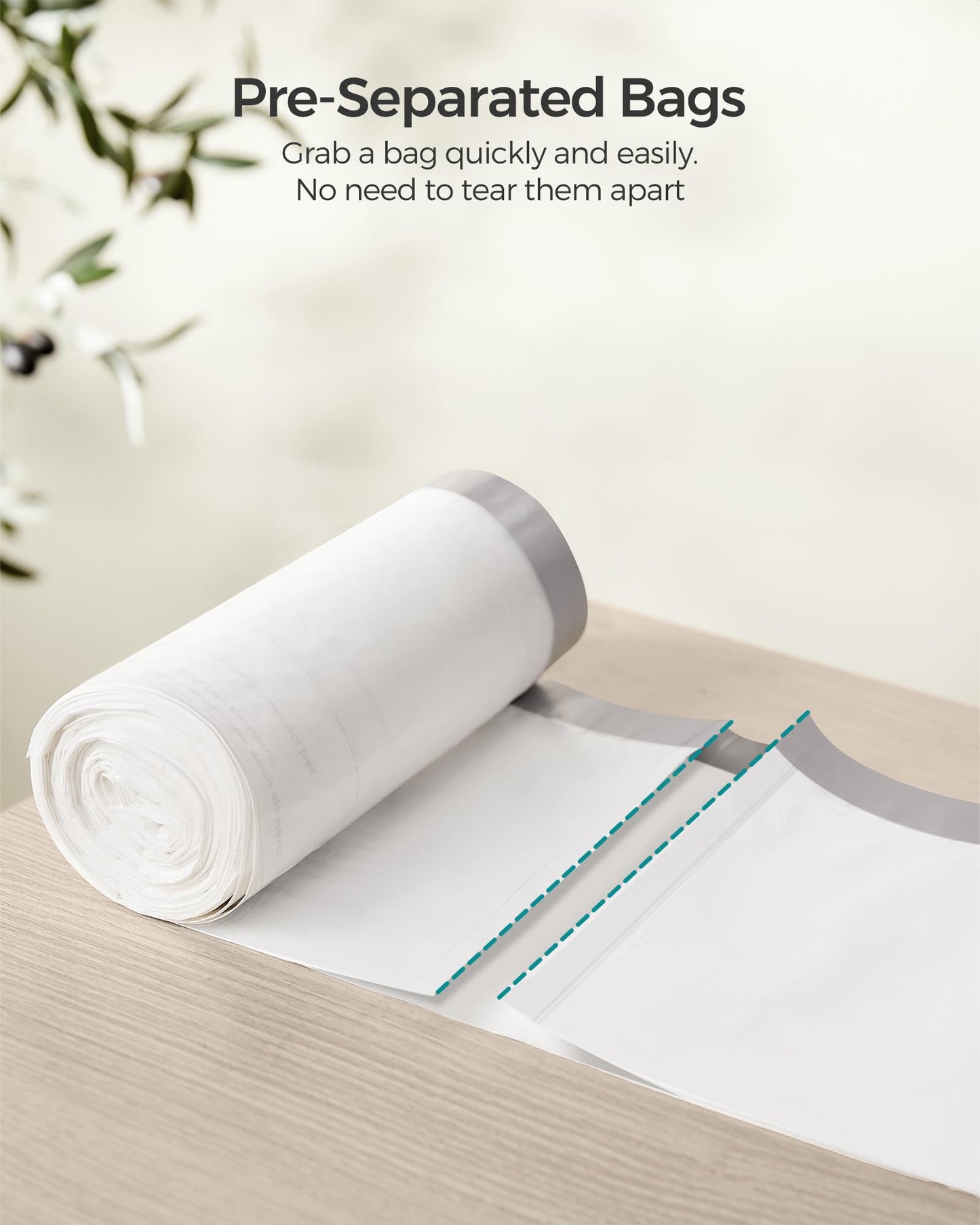 SONGMICS Trash Bags for 12-14.5 Gallon (45-55L) Trash Cans, 120 Count Drawstring Kitchen Garbage Bags, Pre-Separated, Liner Code 055A01, 3 Rolls,White UKRB055A03