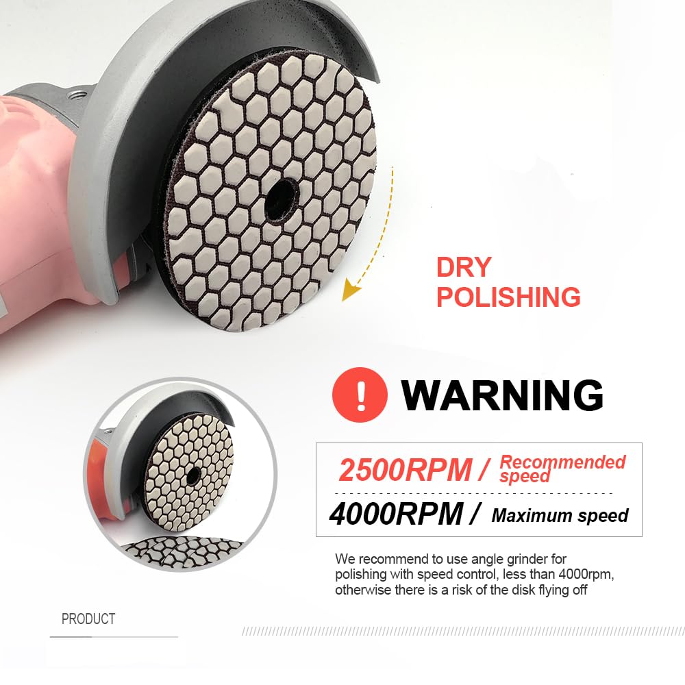 SHDIATOOL Dry Diamond Polishing Pads 4 Inch Set of 7 Pieces Plus a Rubber Backer for Granite Marble Stone Sanding Pads Grinding Pads