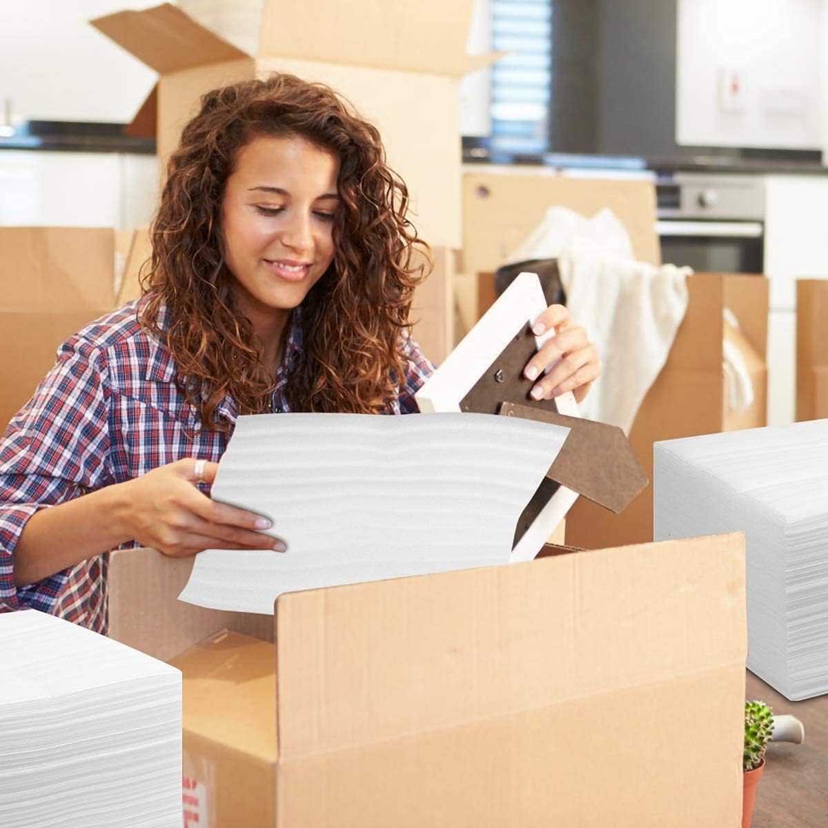 300 Pack Cushion Foam Pouches & Sheets, 4 Sizes Packing Foam Dish Packing Moving Supplies, Cushioning Wrap Sheets, Moving Foam Wrap Pouches for Protect Mug, Cup, Glasses, China, and Dishes