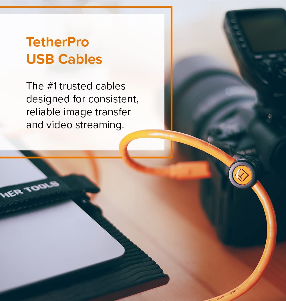 Tether Tools TetherPro USB-C to 3.0 Micro-B Right Angle Cable, 15', Orange