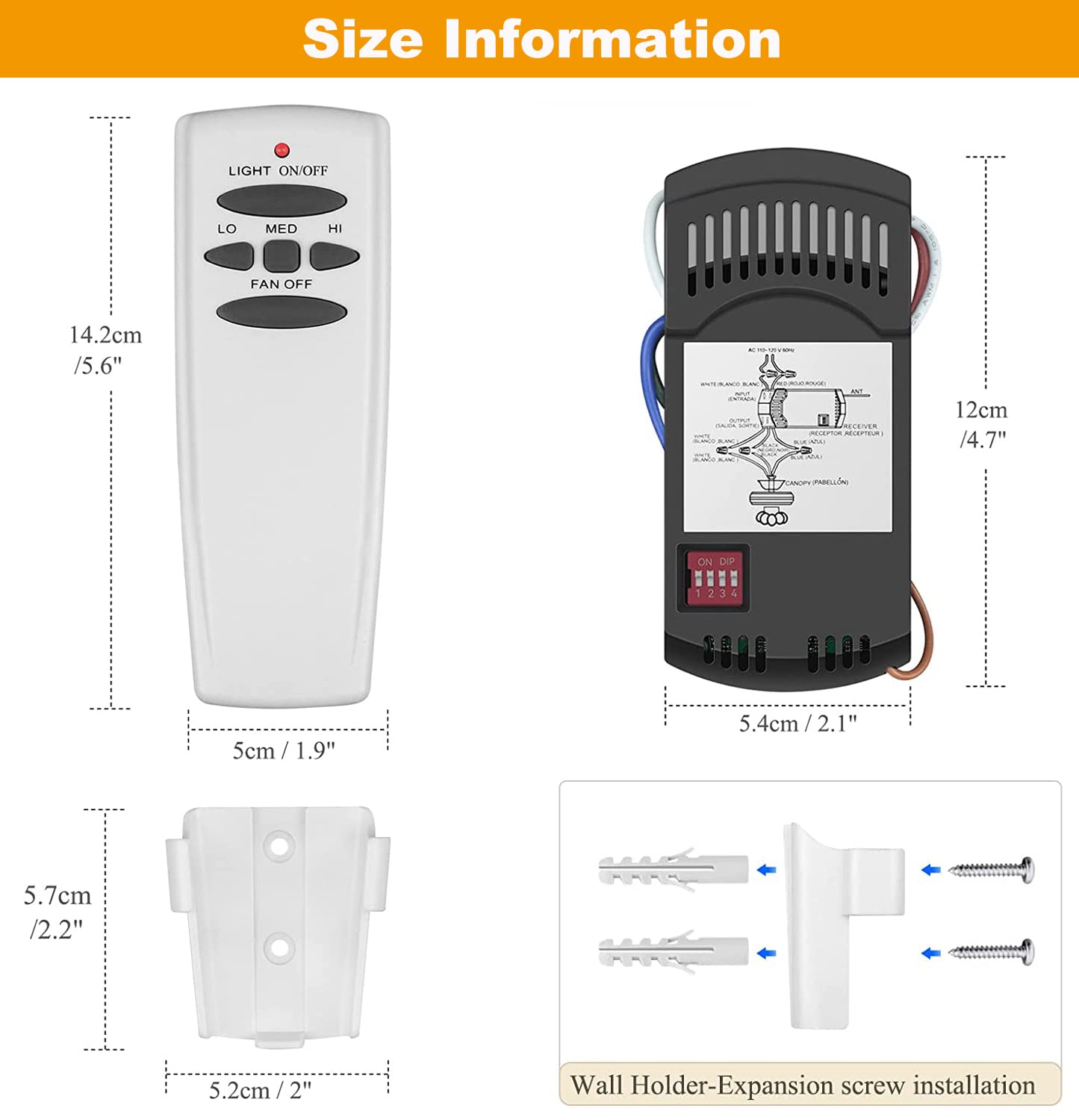 Universal Ceiling Fan Remote Control Kit with dimmer for AC 3-Speed Ceiling Fan Replacement for Hampton Bay Harbor Breeze Hunter UC7078T Fan-HD5 L3H2010FANHD RR7079T CHQ7078T FAN28R Fan-HD Kit