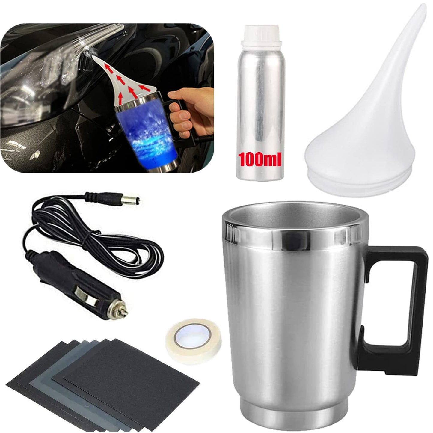 Headlight Restoration Kit, Car Headlight Lens Scratch Repair Polish Tool with 100ml Restoration Liquid,Auto Headlight Vapor Renovation Kit with UV Block Coat to Remove Yellowing/Scratch/Haze/Oxidation