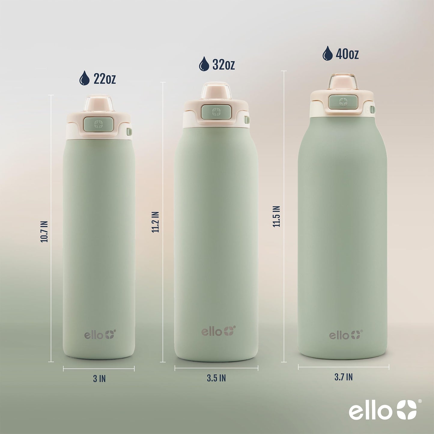 Ello Pop & Fill 22oz Stainless Steel Water Bottle with QuickFill Technology, Double Walled and Vacuum Insulated Metal, Leak Proof Locking Lid, Sip and Chug, Reusable, BPA Free, Pistachio