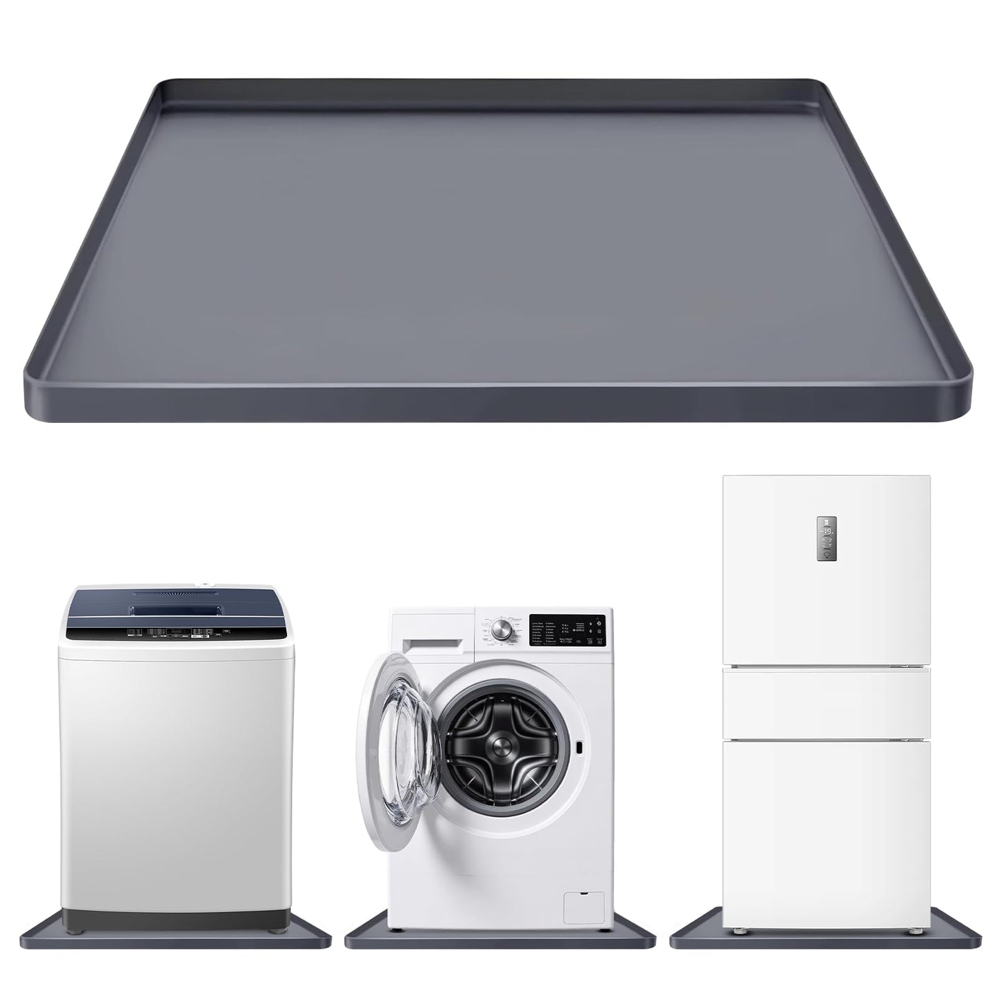 73x73 cm Large Thickened Silicone Washing Machine Drain Pan - 2.5cm Raised Edge Washing Machine Tray, Non-Slip Washing Machine Pan for Under Washer and Dryer (Grey)