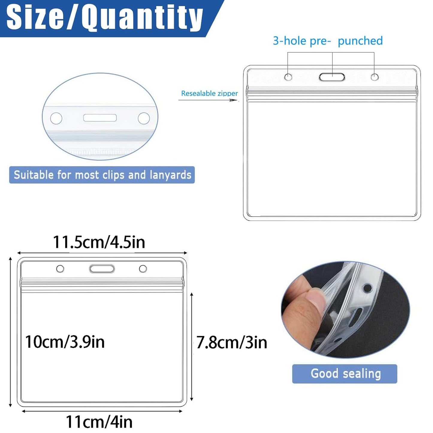 140 Pcs Lanyards with ID Holder, 4x3 in Badge Holder with Lanyards 70 Pcs Clear Waterproof Horizontal Name Tag and 70 Pcs Black Neck Badge Lanyards for Office School