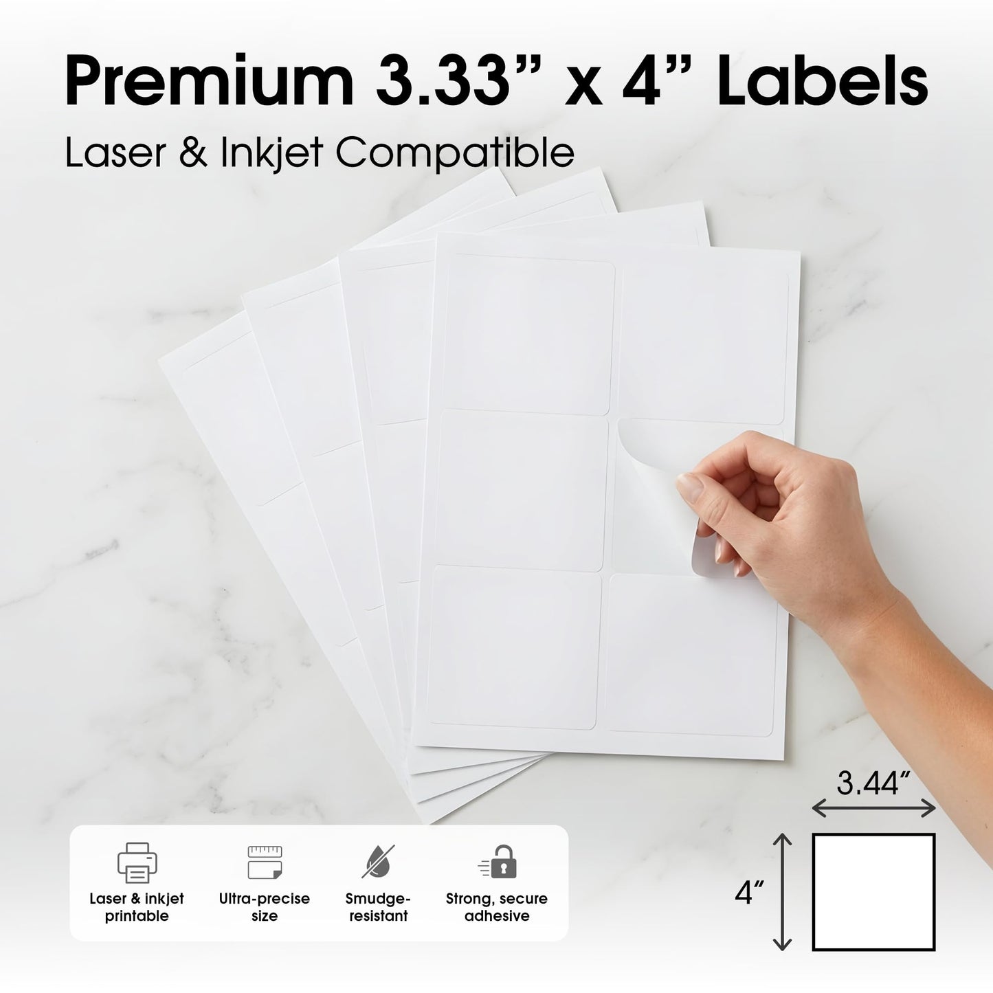 3 1/3" X 4" Matte White Shipping Labels Compatible with Inkjet and Laser Printers - 500 Sheets, 3000 Printable Stickers for Mailing, Product IDs, Organization - Spartan Industrial Template R015