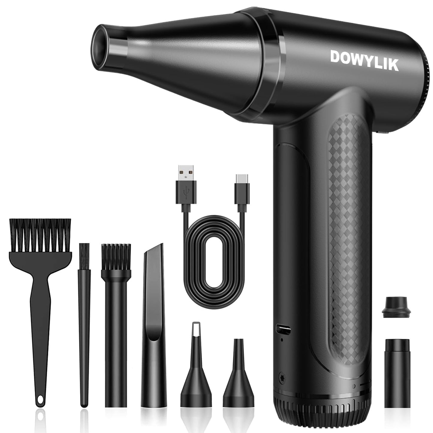 DOWYLIK Compressed Air Duster - 150000RPM Air Duster, Mini Air Blower with Brushless Motor, Rotationg Speed Electric Air Duster, Rechargeable Compressed Air for Keyboard, Electronics, Car, Computer