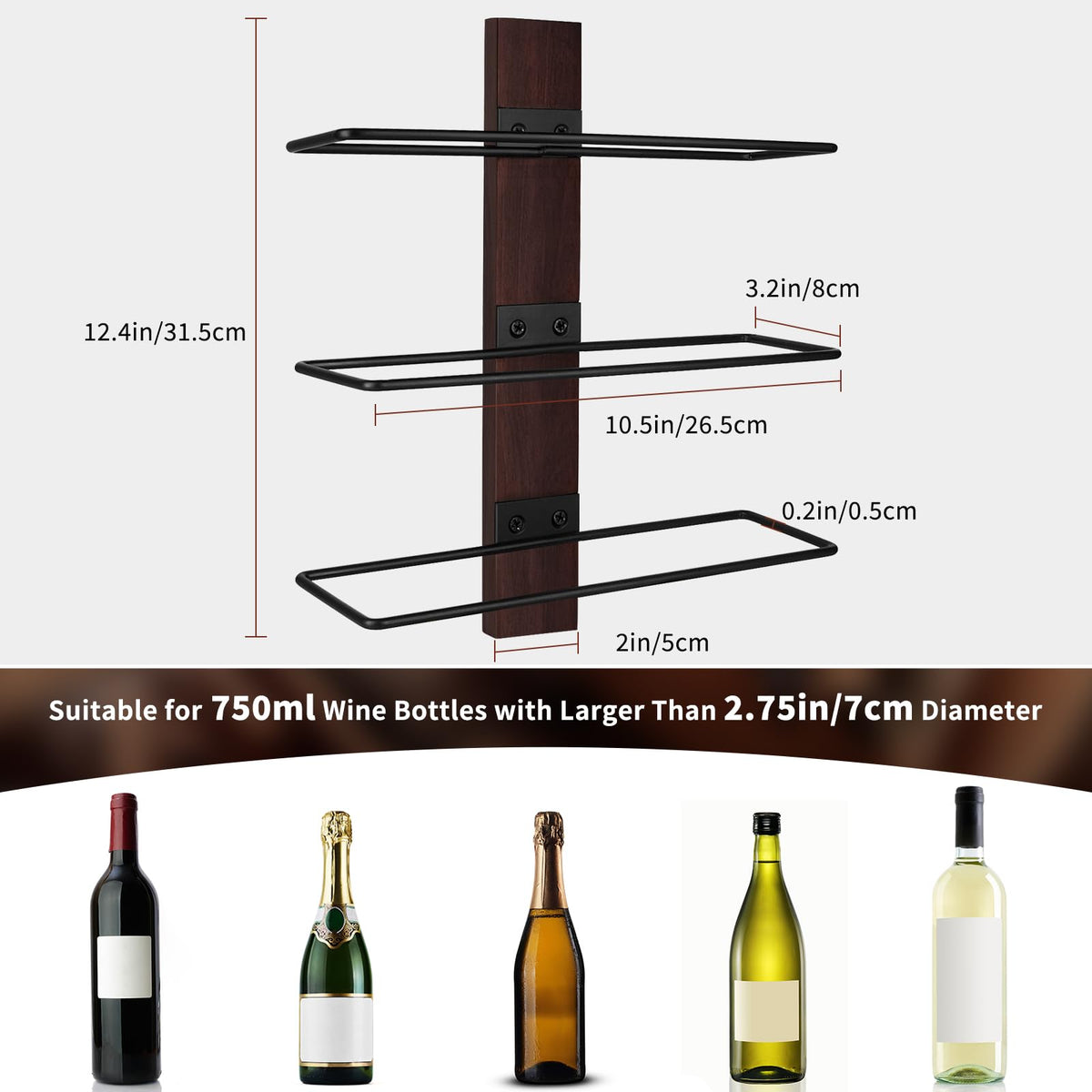AGJIDSO Wine Rack Wall Mounted, 9 Bottles Vertical Wine Bottle Rack Wall Mounted,Solid Wood Wine Racks for Wall,Wall Hanging Wine Racks for Wine Bottles, Corner Wine Rack Wall Mounted for Kitchen,Bar