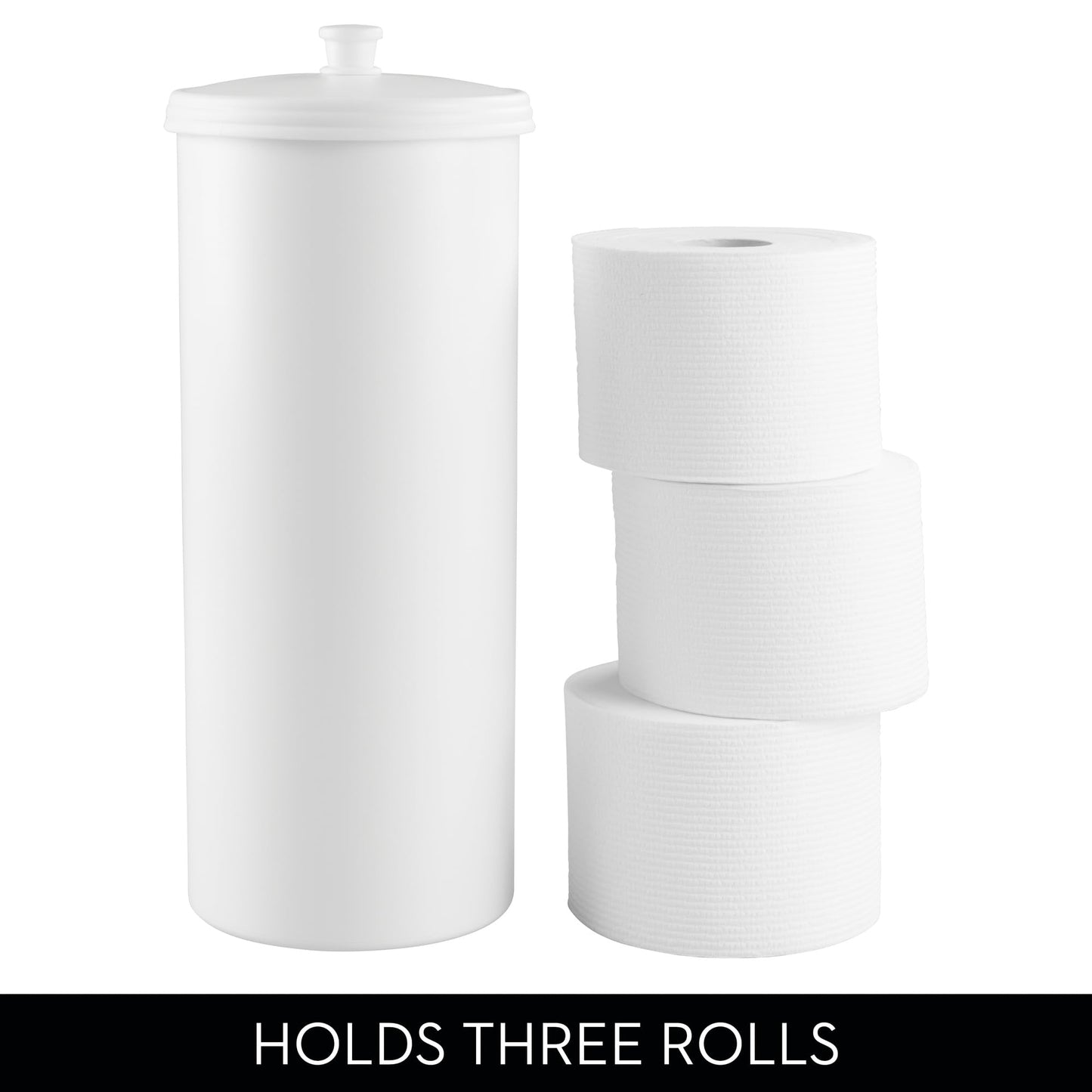 iDesign Kent Plastic Toilet Paper Tissue Roll Reserve Canister, Free-Standing Organizer for Master, Guest, Kid's, Office Bathroom or Closet, 6.25" x 6.25" x 15.5" - White