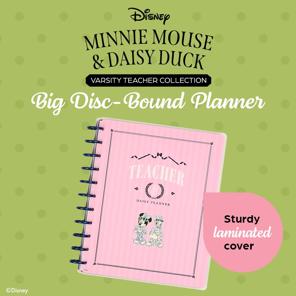 Happy Planner Disney Disc-Bound 12-Month Academic Planner, July 2026–June 2027, 12 Dividers, Big Size, Teacher Layout, Minnie & Daisy Varsity Theme, 8.5” x 11”