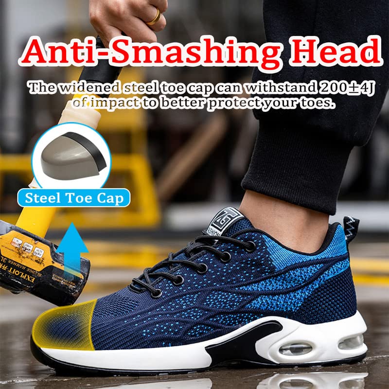 MIFAWA Safety Shoes for Men Steel Toe Shoes Men Lightweight Work Shoes Anti-Puncture Breathable Comfortable Steel Toe Sneakers Black