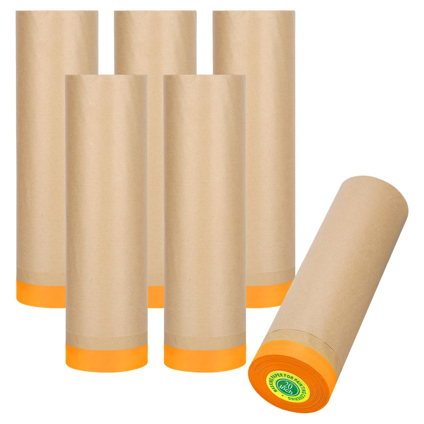 Xianshengle Pre-Taped Masking Paper for Painting - 20 Inch x 50 Feet Brown Kraft Paper Tape and Drape Roll, Paint Adhesive Protective Paper for Covering Skirting, Frames, Cars and Auto Body
