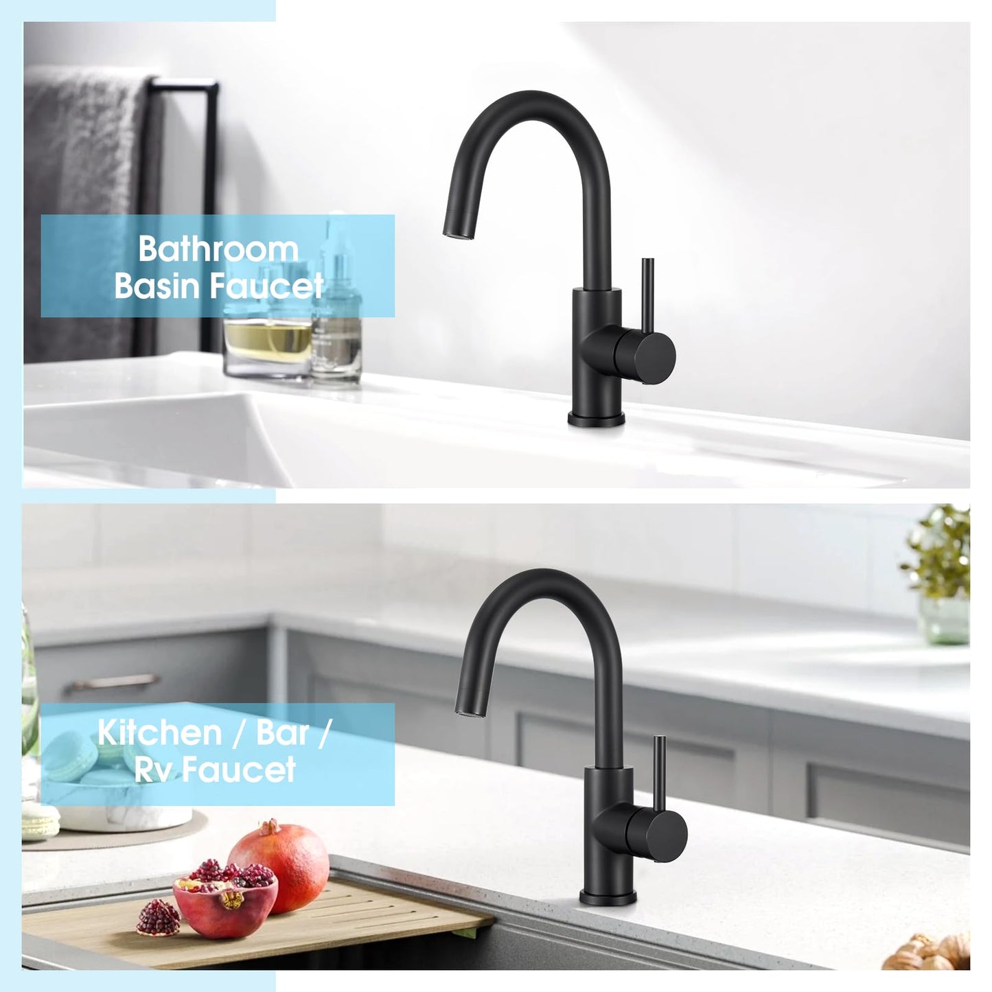 CREA Bar Sink Faucet in Black, Single-Handle 360° Swivel Farmhouse Bathroom Lavatory Sink Faucet Mixer, Small Kitchen Faucet Tap with 4 Inch Deck Plate, Black