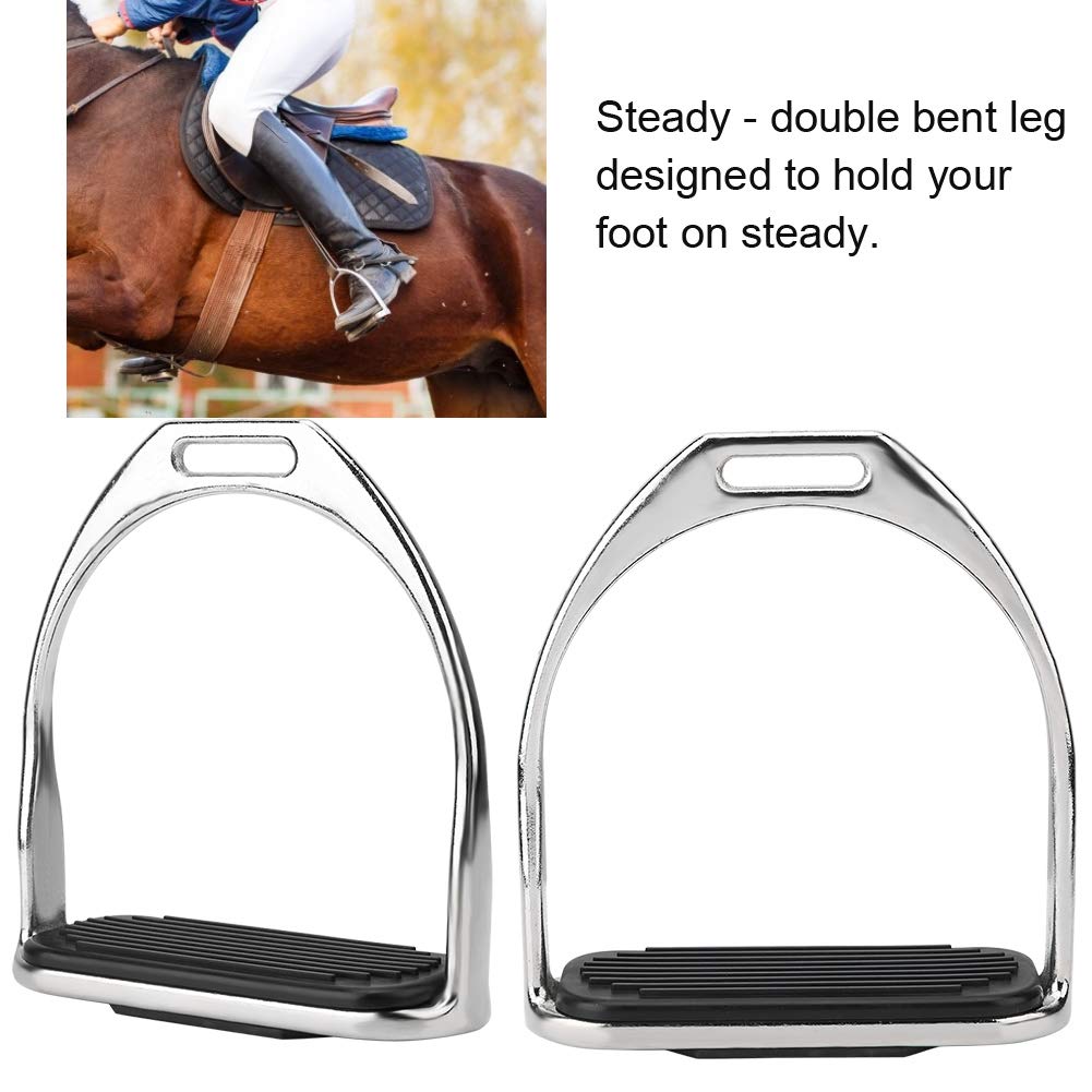 1 Pair Iron Horse Stirrups, 4.8inch Riding Equestrian Plating Iron Horse Stirrups with Black Rubber Horse Mat for Horse Riding Equestrian Accessories